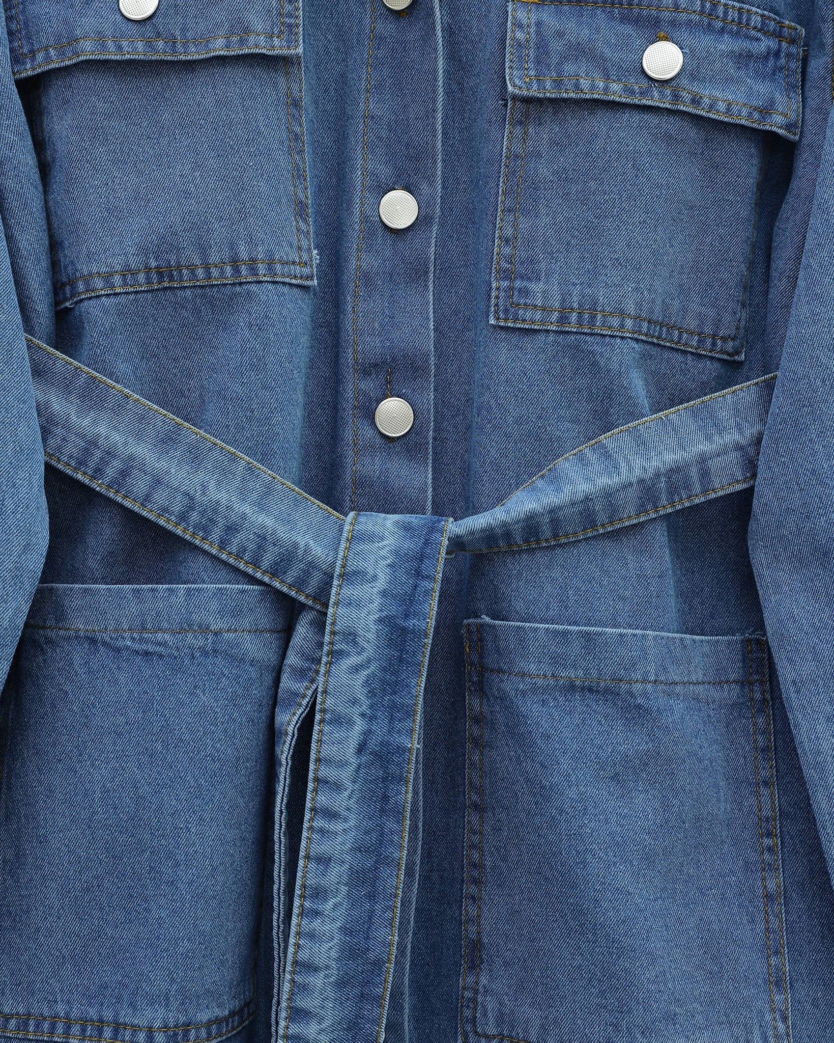 Belted Button-Front Denim Jacket and Wide-Leg Trouser Set in Blue - Podyumplus - by Peralane - photo 5