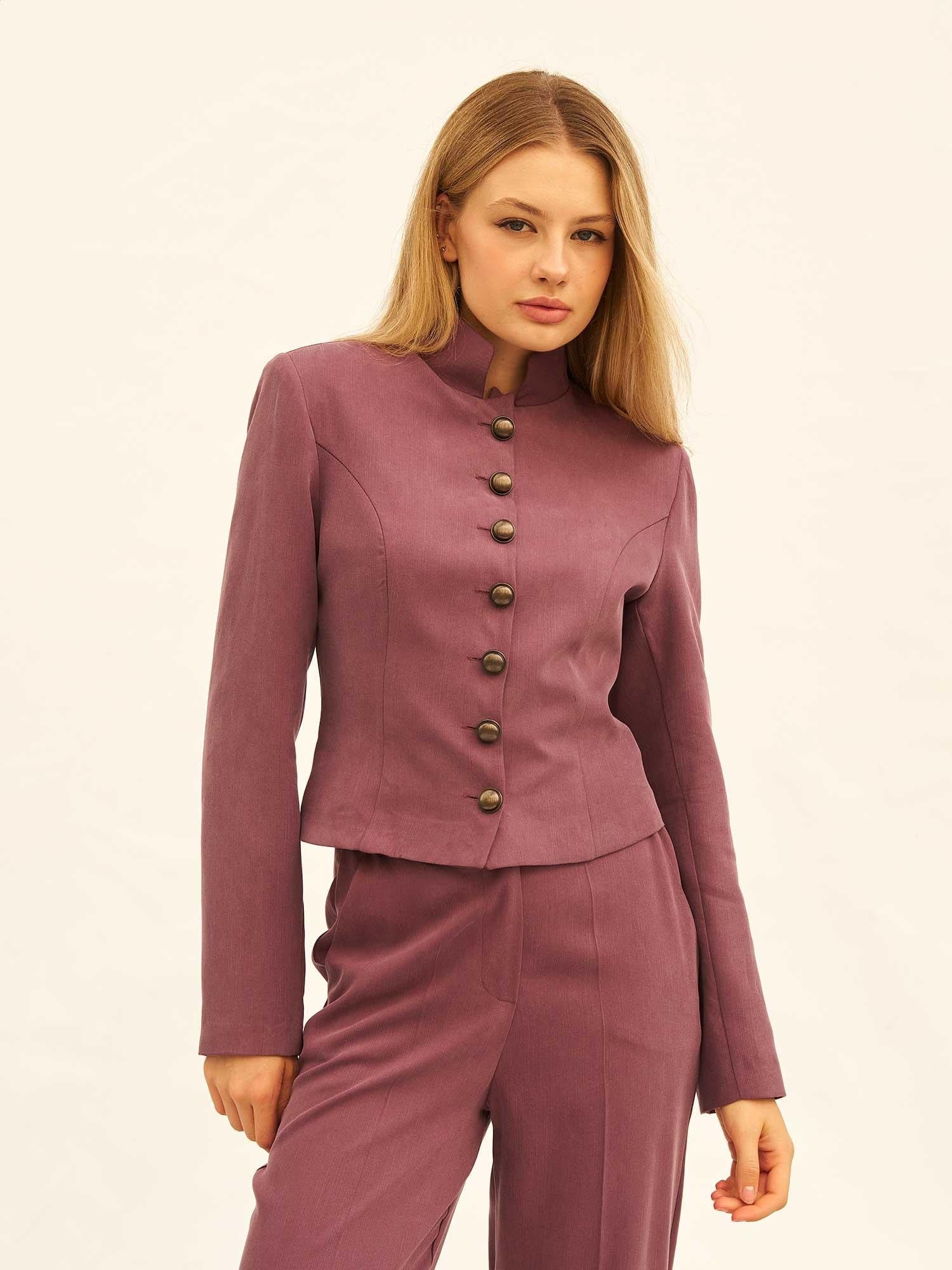 Button-Front Blazer and Wide-Leg Trousers Set in Muted Mauve - Women's 4-Piece Co-ord - Lefon - by Peralane - photo 4