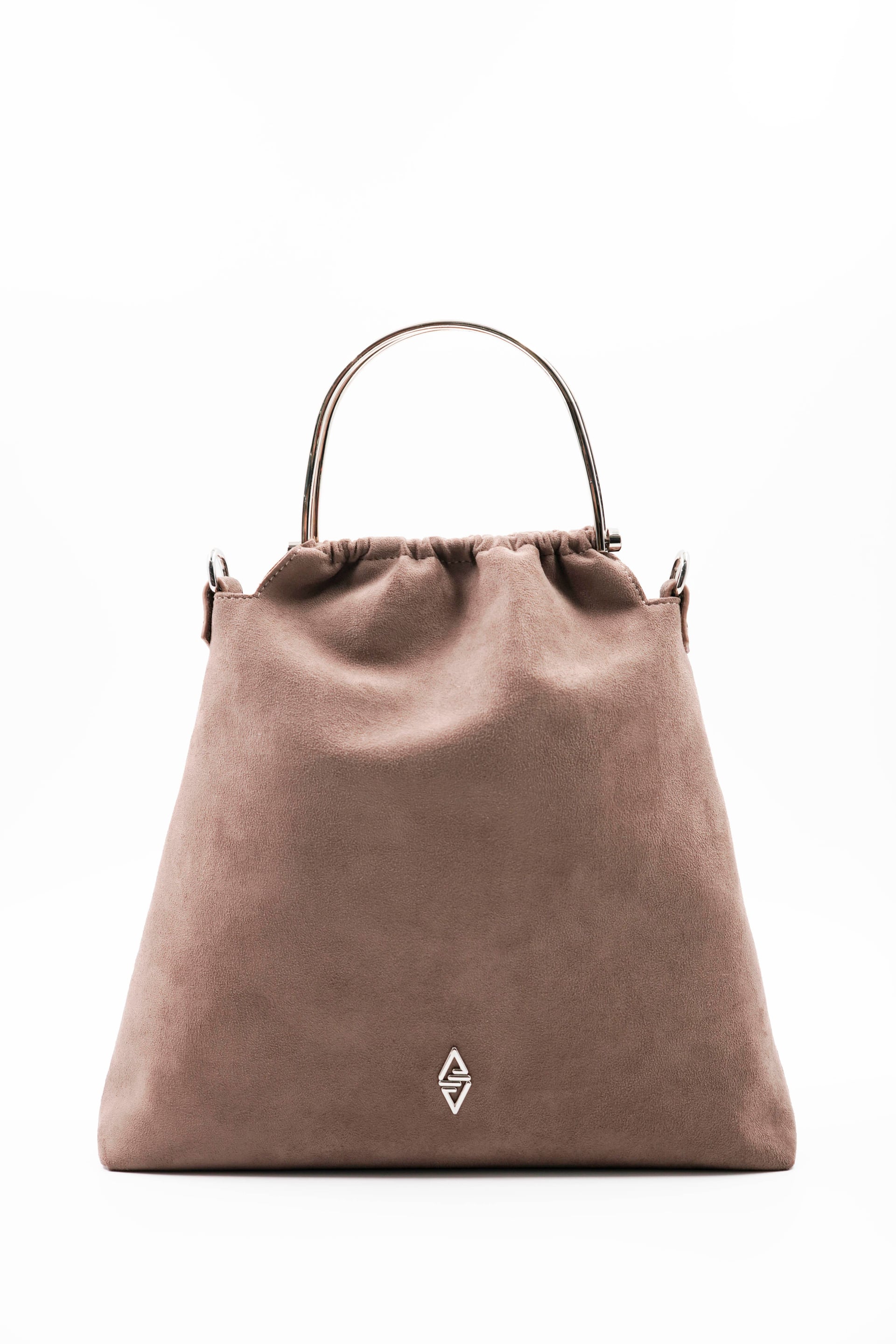 Caren Taupe Suede Effect Women's Handbag and Shoulder Bag with Silver Hardware - Aron Atelier - by Peralane