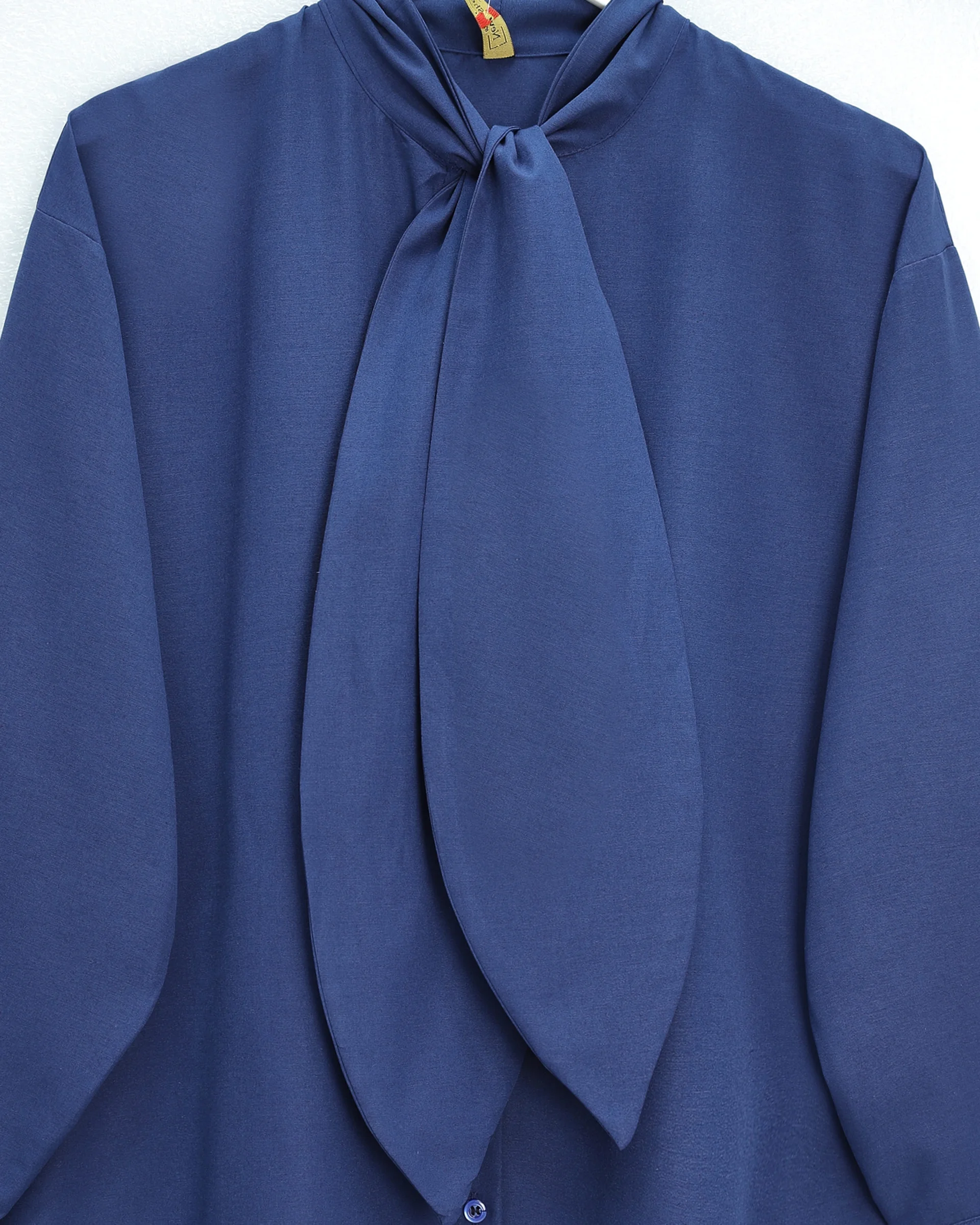 Oversize Tie-Neck Button-Front Blouse - Navy - Podyumplus - by Peralane - photo 5
