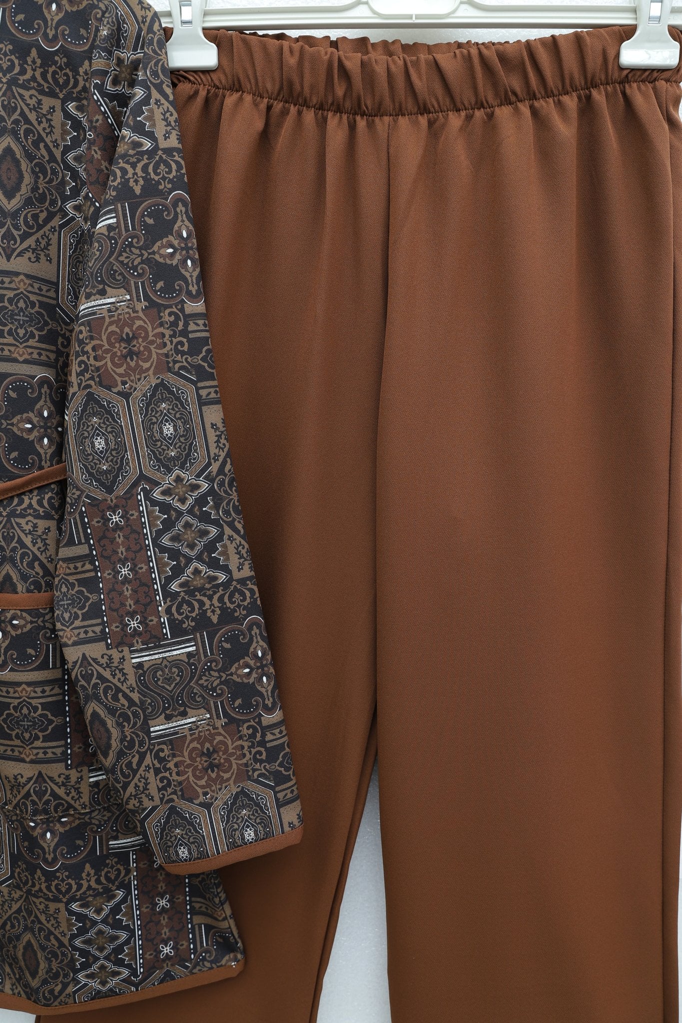 Women's Printed Jacket and Trousers Two-Piece Set with Tie Belt - Tan - Podyumplus - by Peralane - photo 5