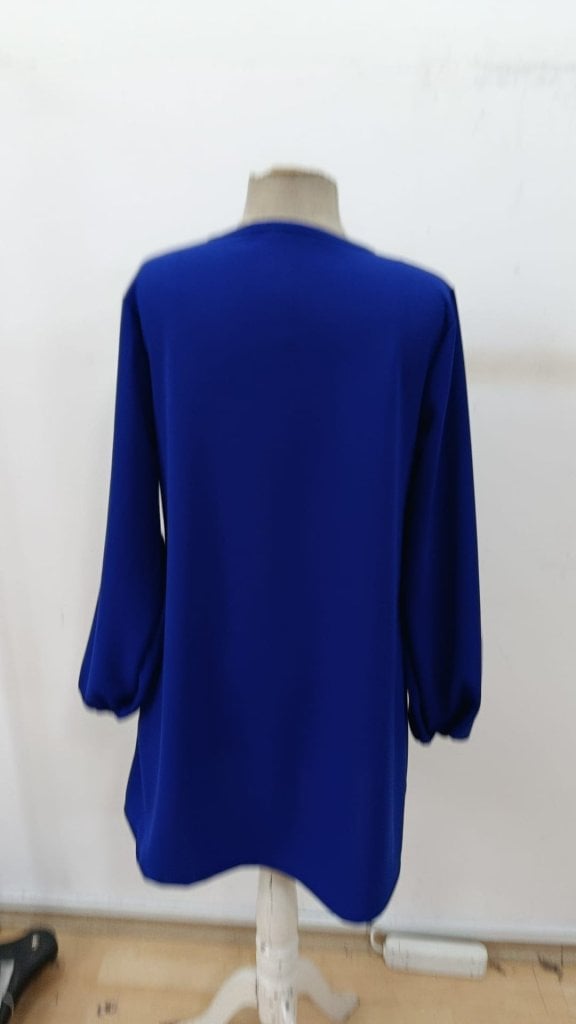Women's Long Sleeve Round Neck Mini Crepe Dress in Royal Blue - Janes - by Peralane - photo 5