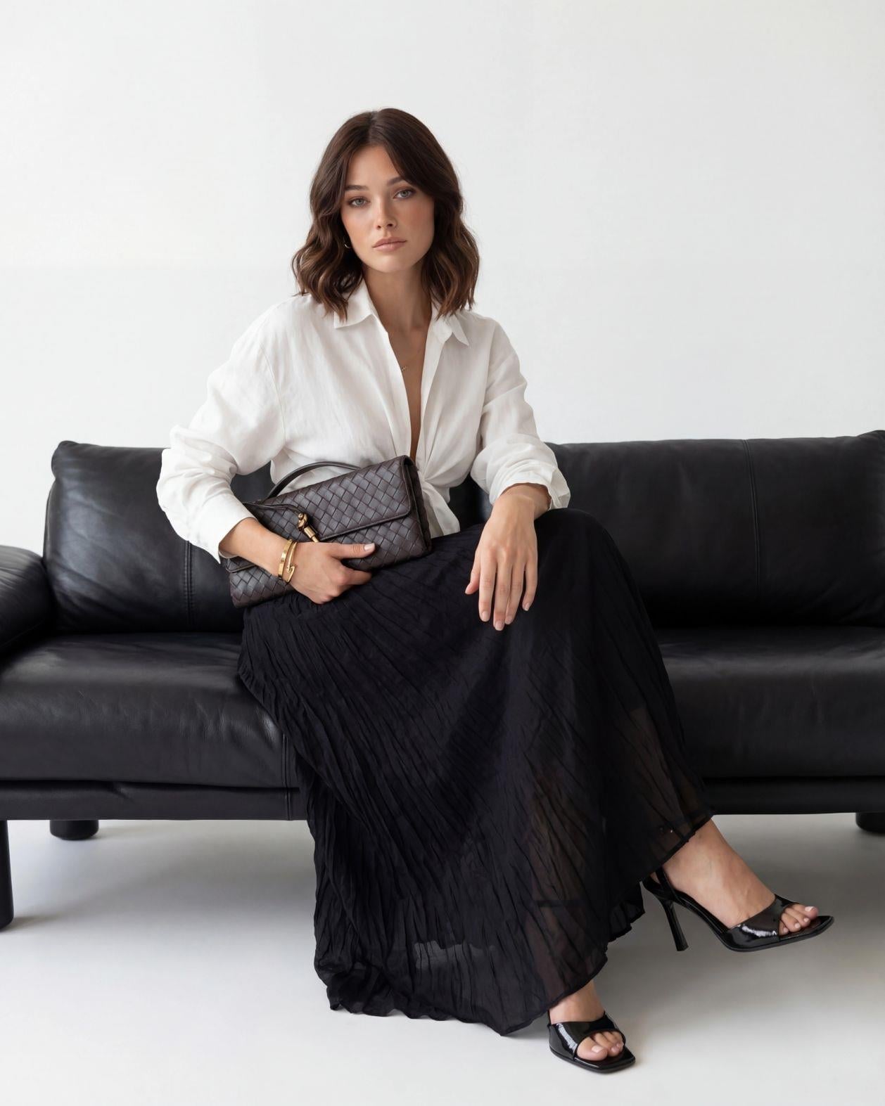 Black Crinkled Long Skirt with Sheer Hem - Fame - by Peralane - photo 5