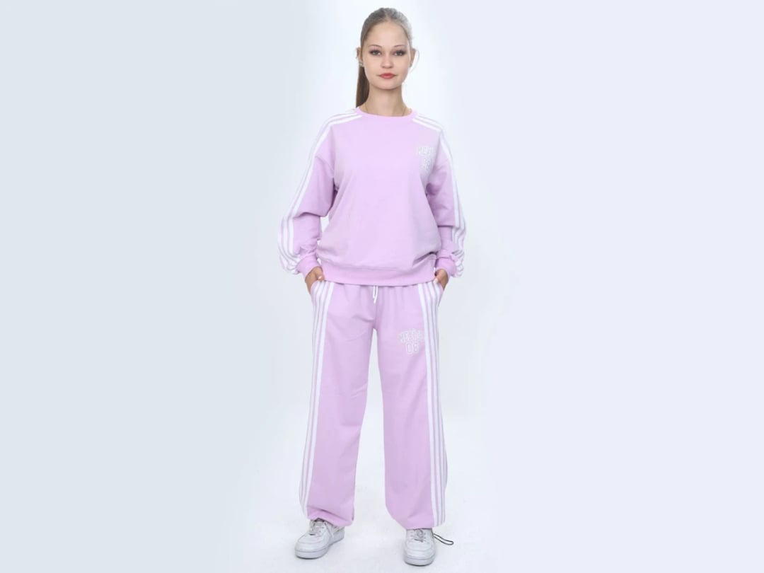 Girls' Lavender Tracksuit Set with White Stripes - Vizviz - by Peralane