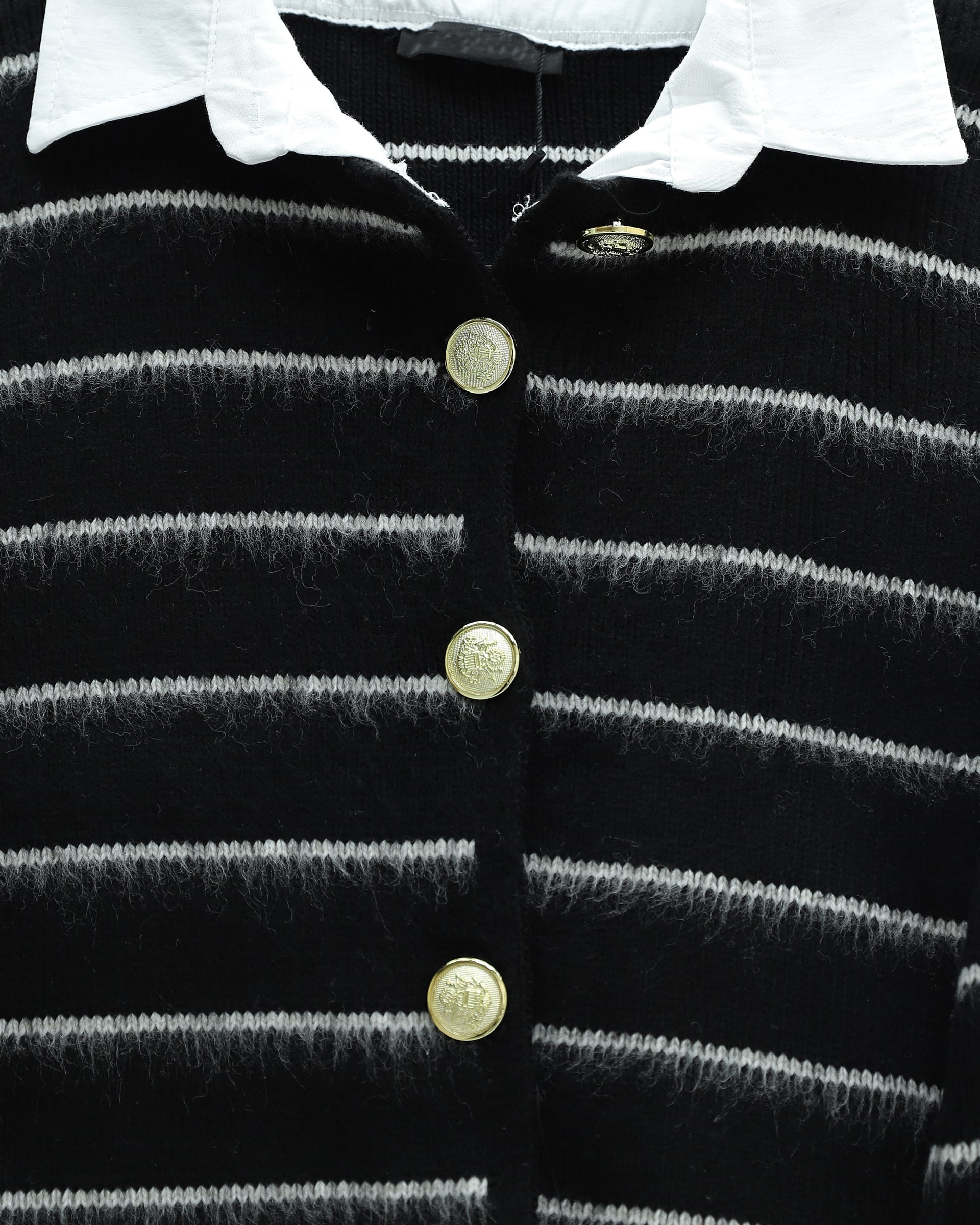 Black Striped Knitted Cardigan with Shirt Collar Detail - Podyumplus - by Peralane - photo 4