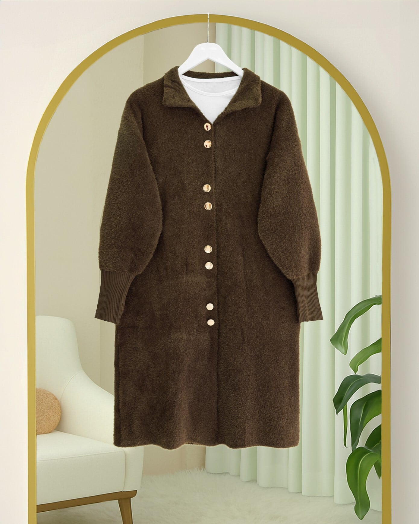 Brown Button-Up Long Cardigan for Women - Podyumplus - by Peralane - photo 4