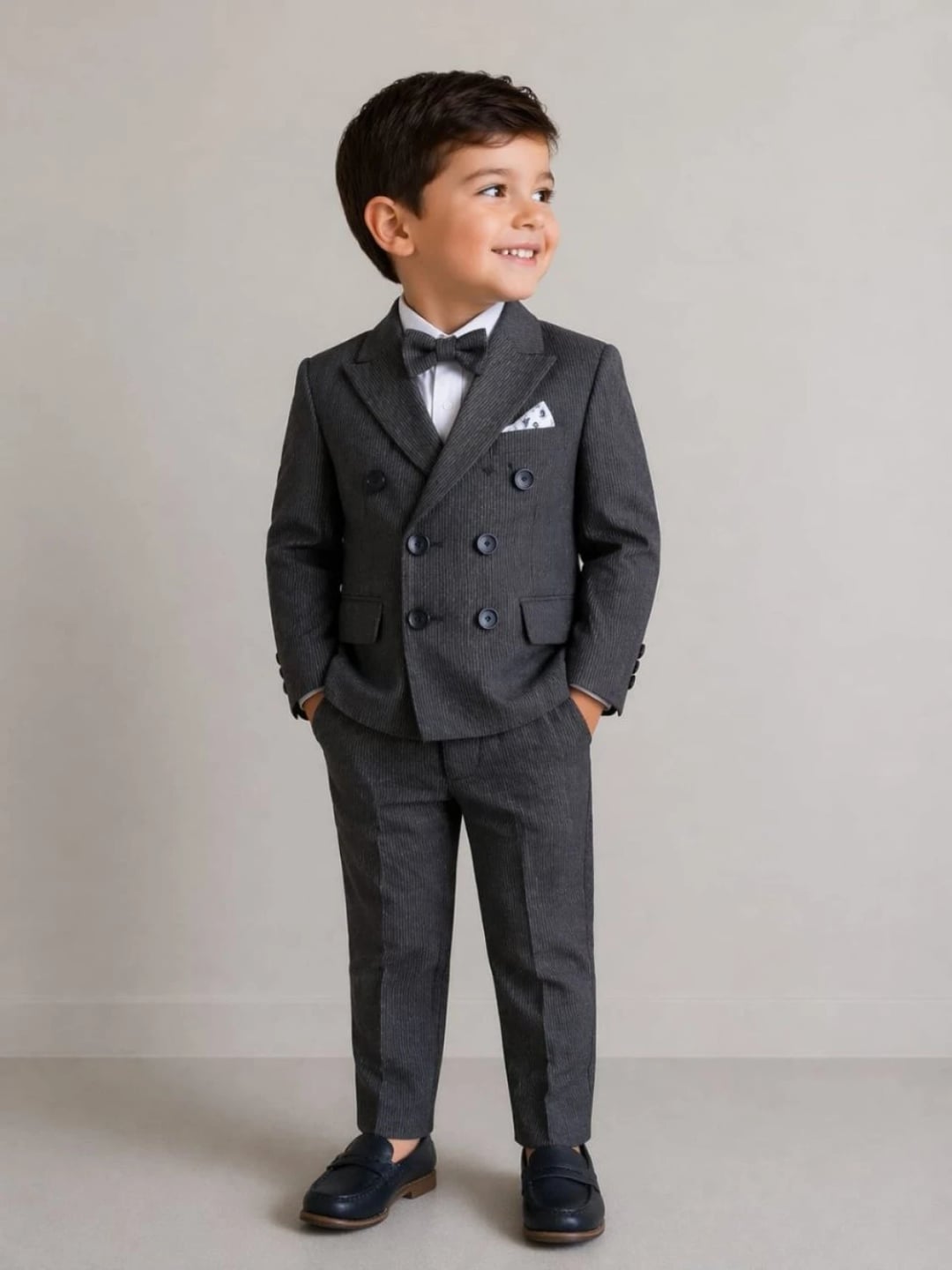 Striped Double-Breasted Boy's Suit Set (4 Pieces) Ages 7-10 - Terry - by Peralane