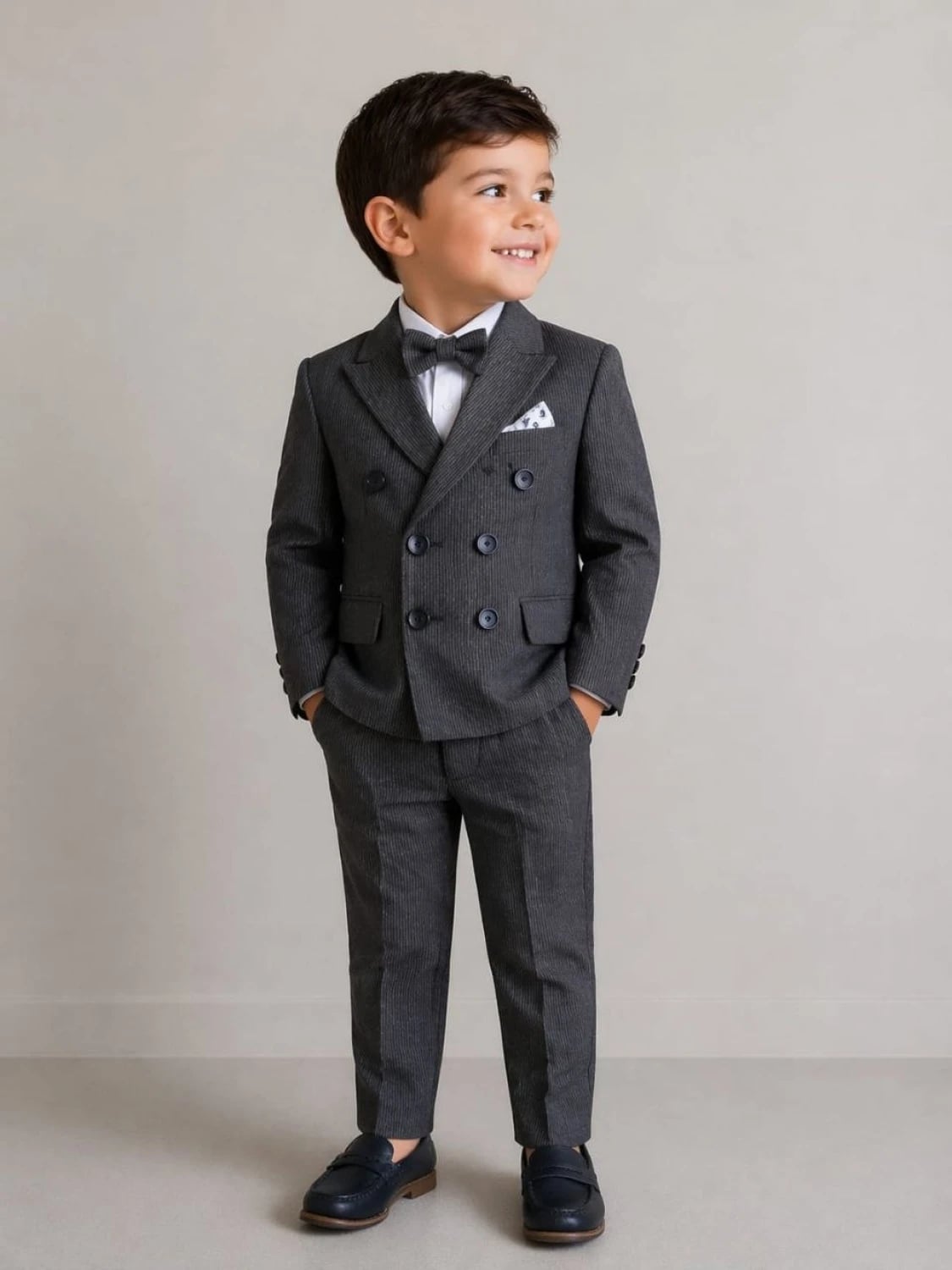 Striped Double-Breasted Boy's Suit Set (4 Pieces) Ages 7-10 - Terry - by Peralane