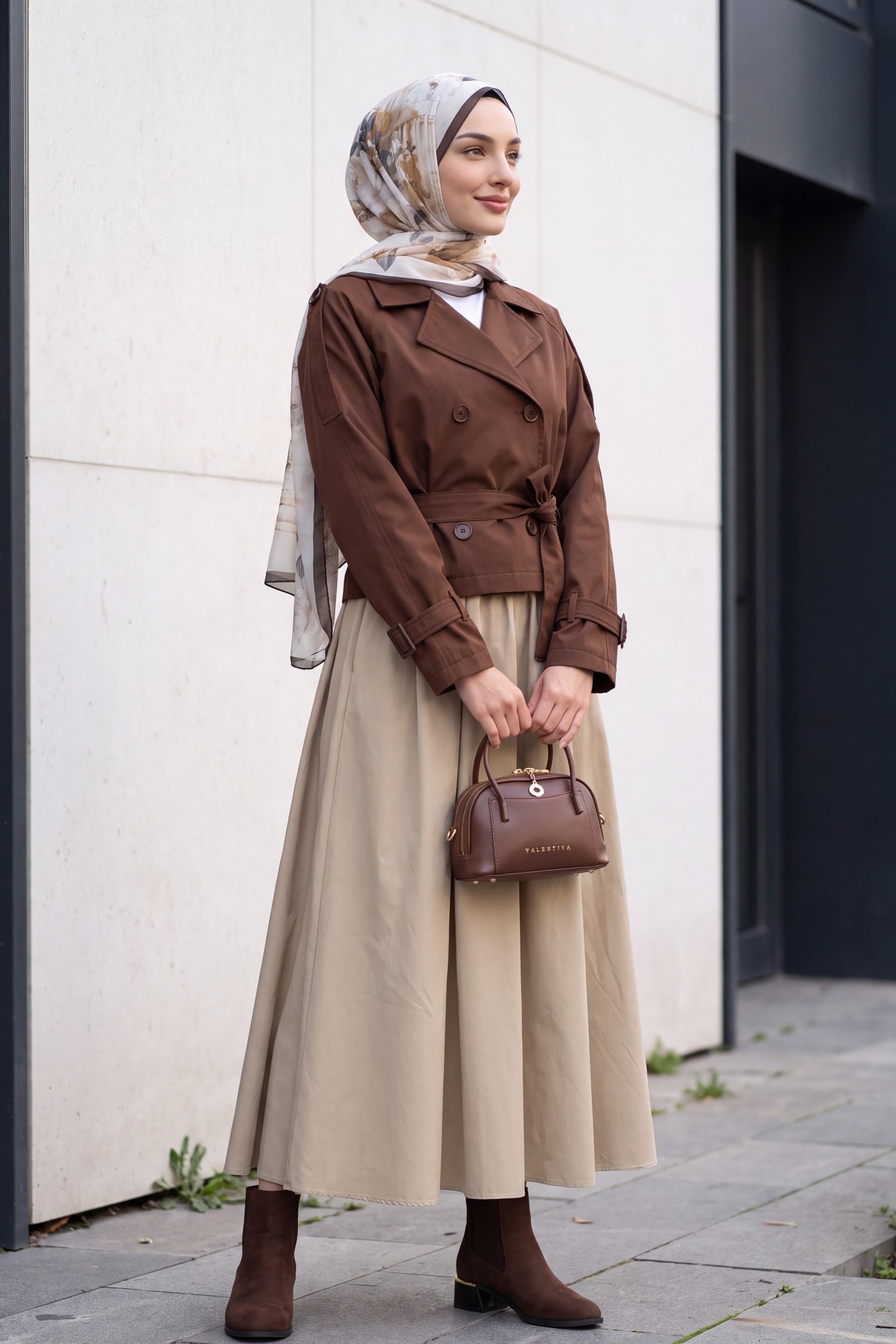 Women's Belted Short Trench Coat - Brown - Wholeskop - by Peralane - photo 4