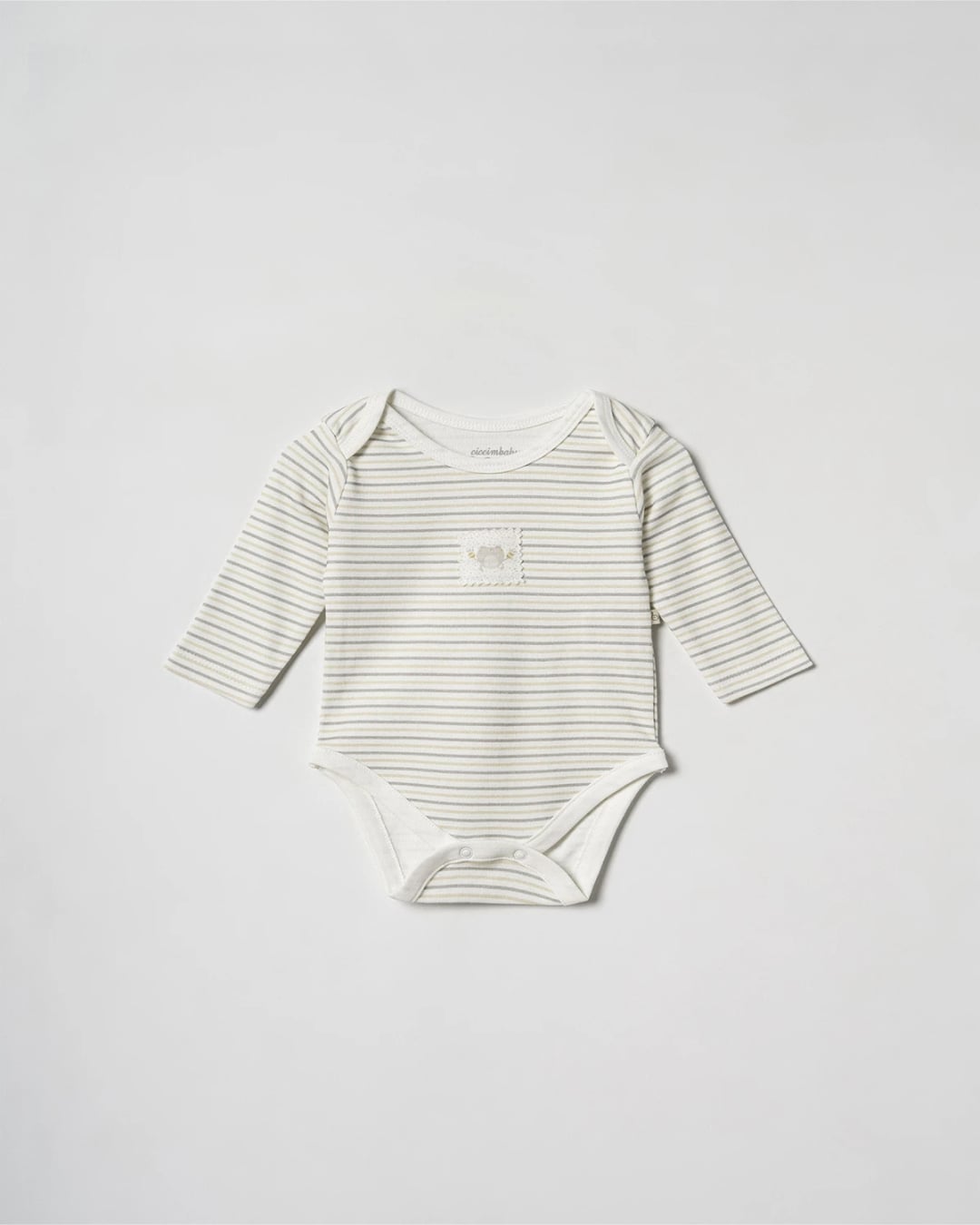 Long-Sleeve Striped Baby Bodysuit with Elephant Patch - Ecru - Ciccimbaby - by Peralane