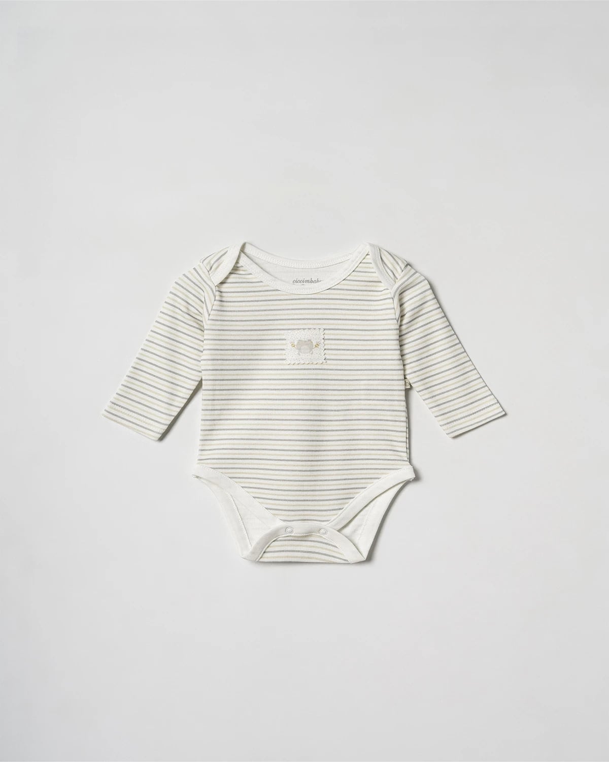 Long-Sleeve Striped Baby Bodysuit with Elephant Patch - Ecru - Ciccimbaby - by Peralane