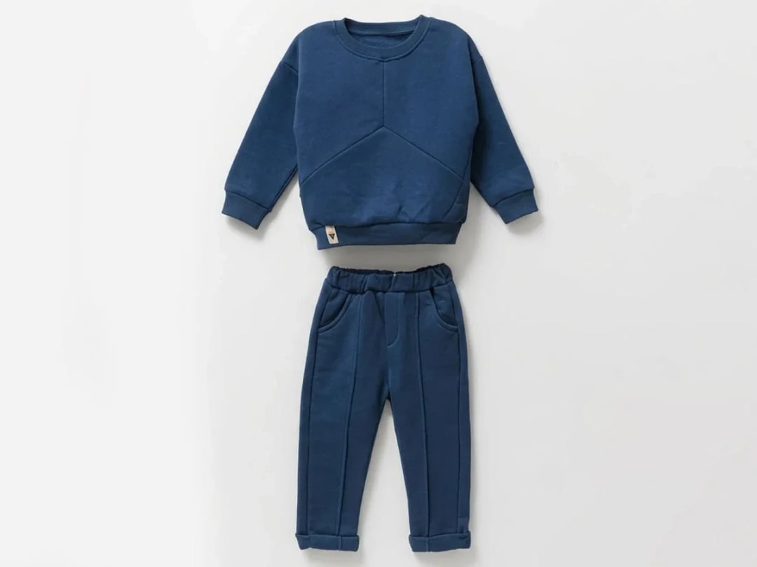 Stitched Detail Brushed 3-Thread Boys' Set - Navy Blue - Vovido - by Peralane