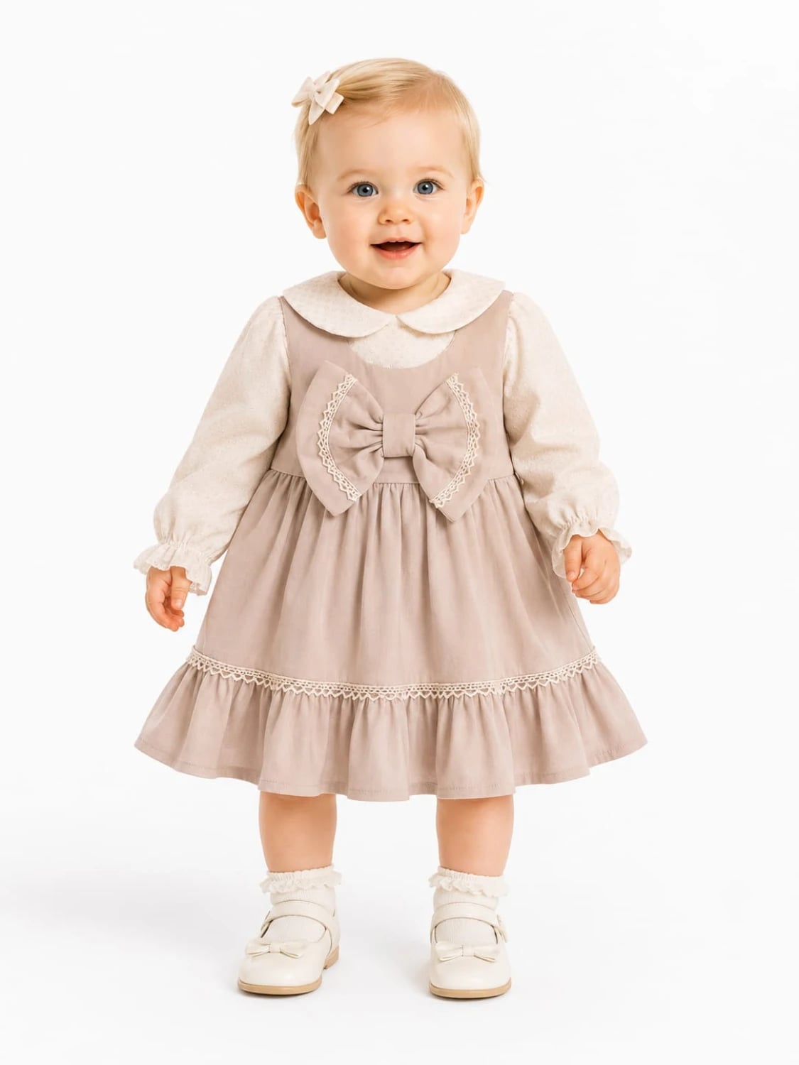 Baby Girl's Dress Set with Blouse and Pinafore - Brown - Serkon Baby - by Peralane