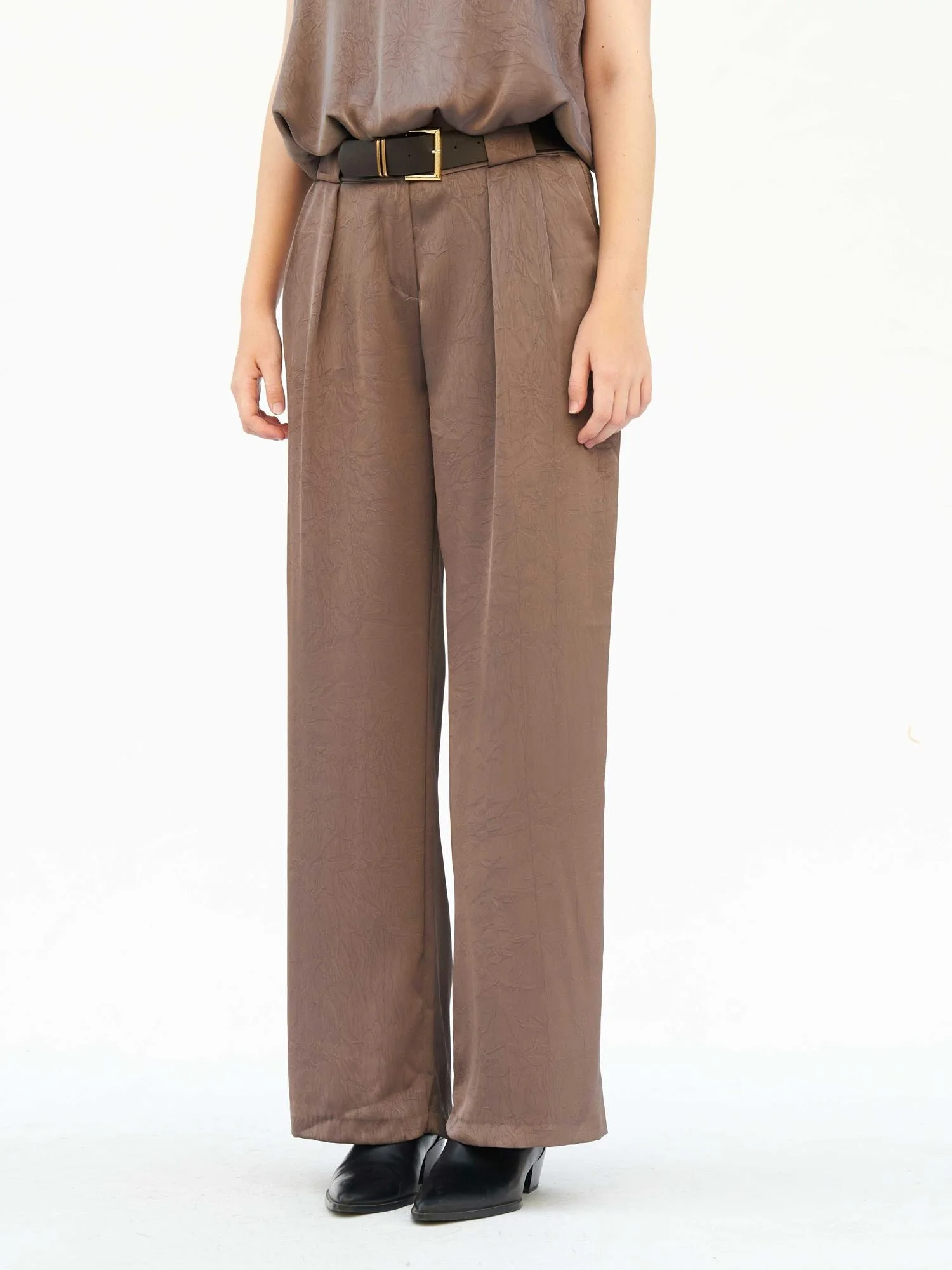 Women's Two-Piece Set - Sleeveless Top and Wide-Leg Trousers with Belt - Lefon - by Peralane - photo 6