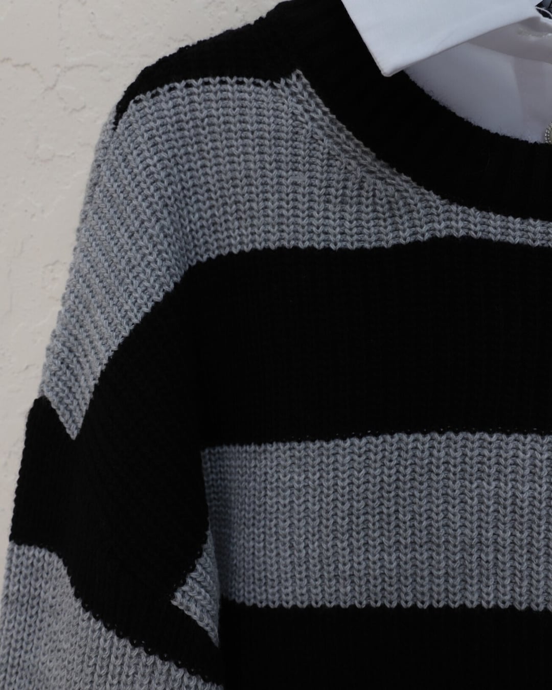 Black Striped Crewneck Knit Sweater - Podyumplus - by Peralane - photo 4