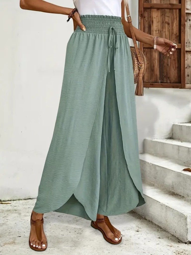 Women's Smocked Waist Wrap-Front Trousers with Drawstring - Janes - by Peralane - photo 5