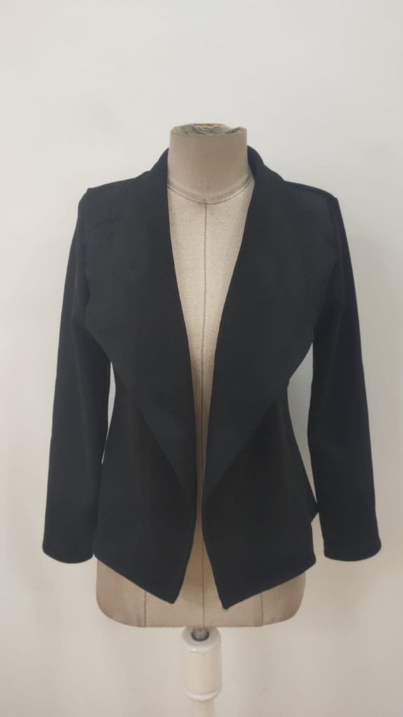 Women's Black Open-Front Suede Jacket with Waterfall Collar - Janes - by Peralane - photo 5