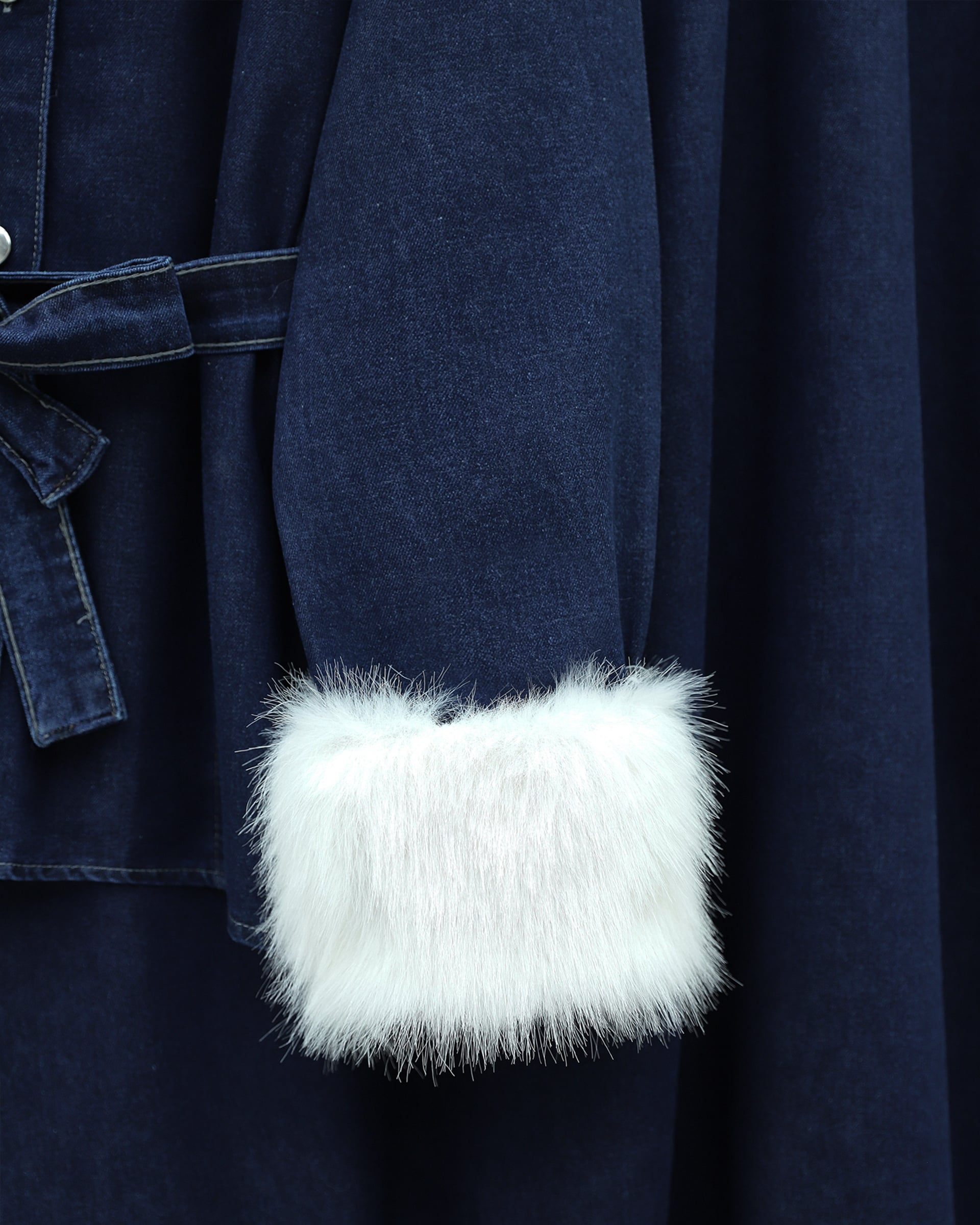 Women's Dark Blue Denim Jacket and Skirt Co-ord Set with Faux Fur Trim - Podyumplus - by Peralane - photo 7