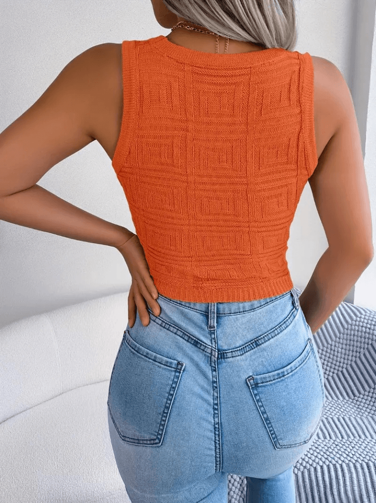 Women's Sleeveless Square Neck Cutout Knit Crop Top - Janes - by Peralane - photo 4