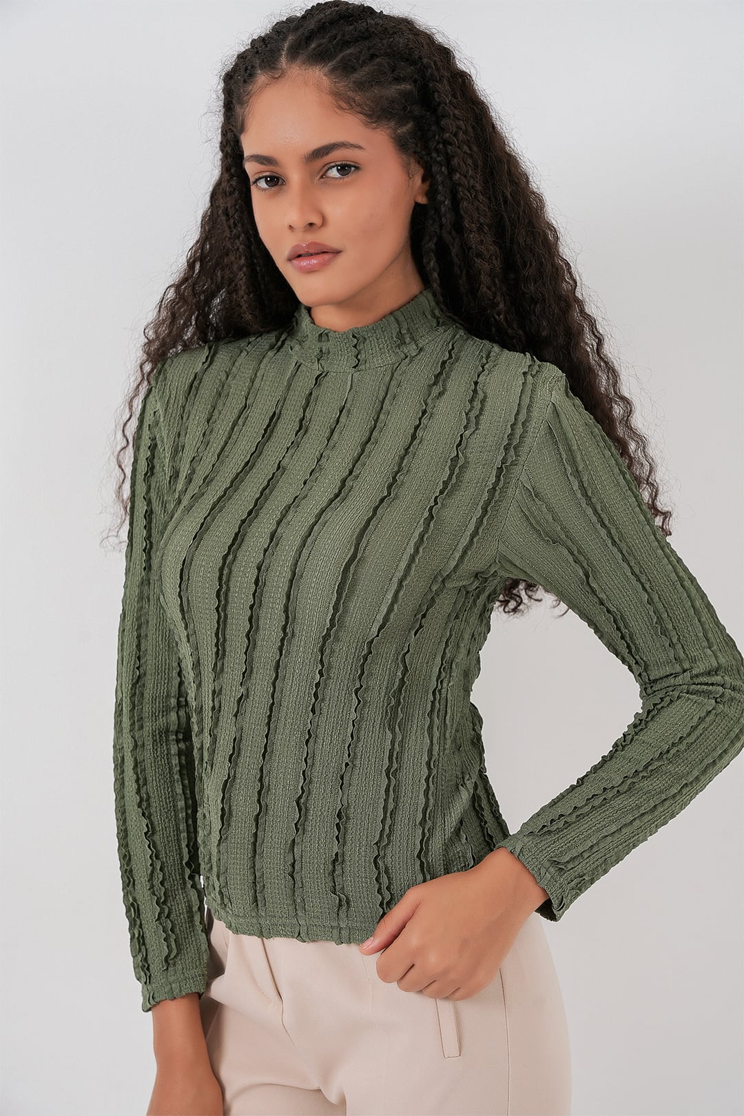 Women's Textured Stretch Knit Blouse 975 - Khaki - Bigdart - by Peralane - photo 4