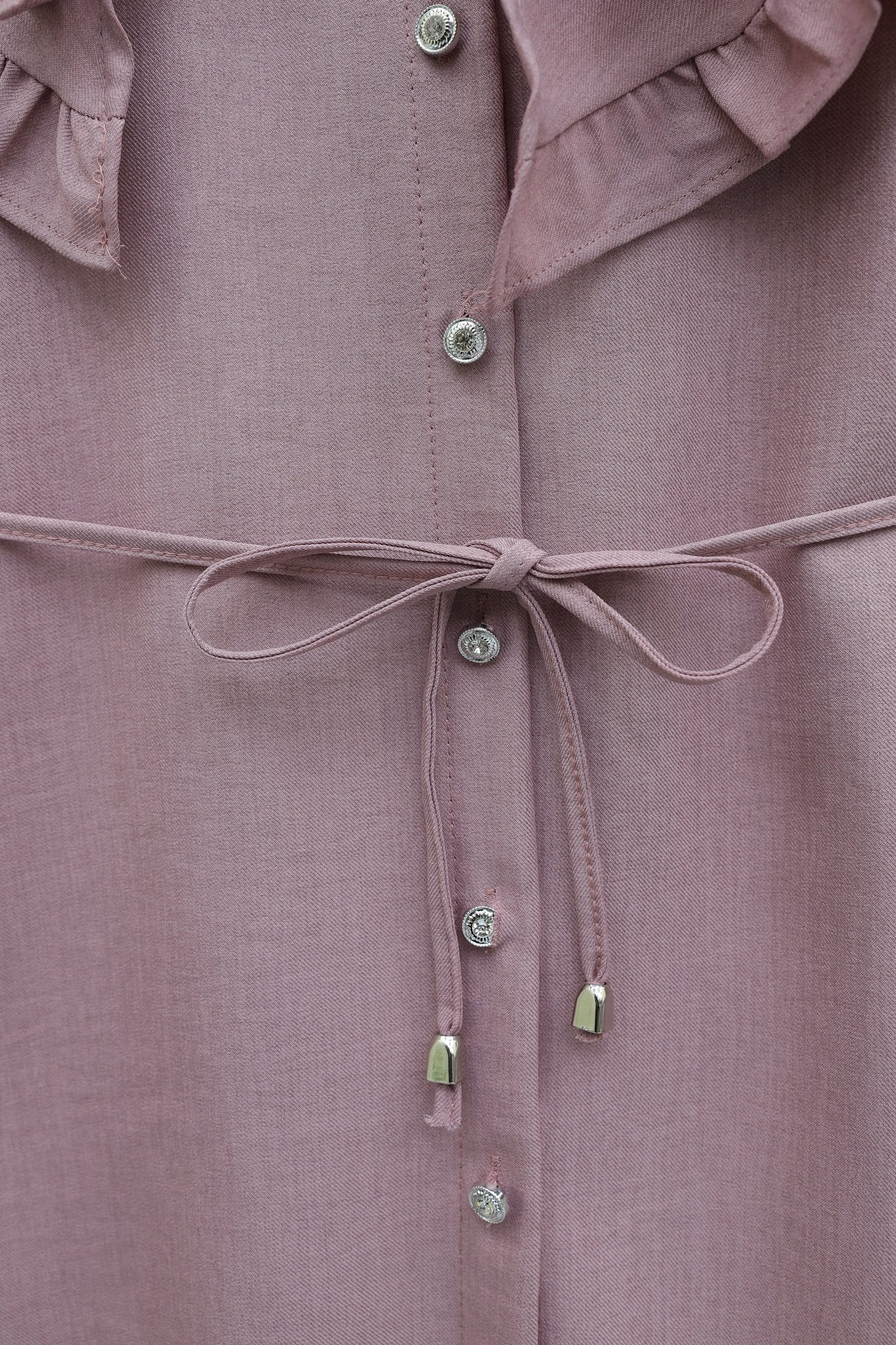 Double-Layer Ruffled Collar Buttoned Tie-Waist Linen Look Tunic - Powder - Podyumplus - by Peralane - photo 7