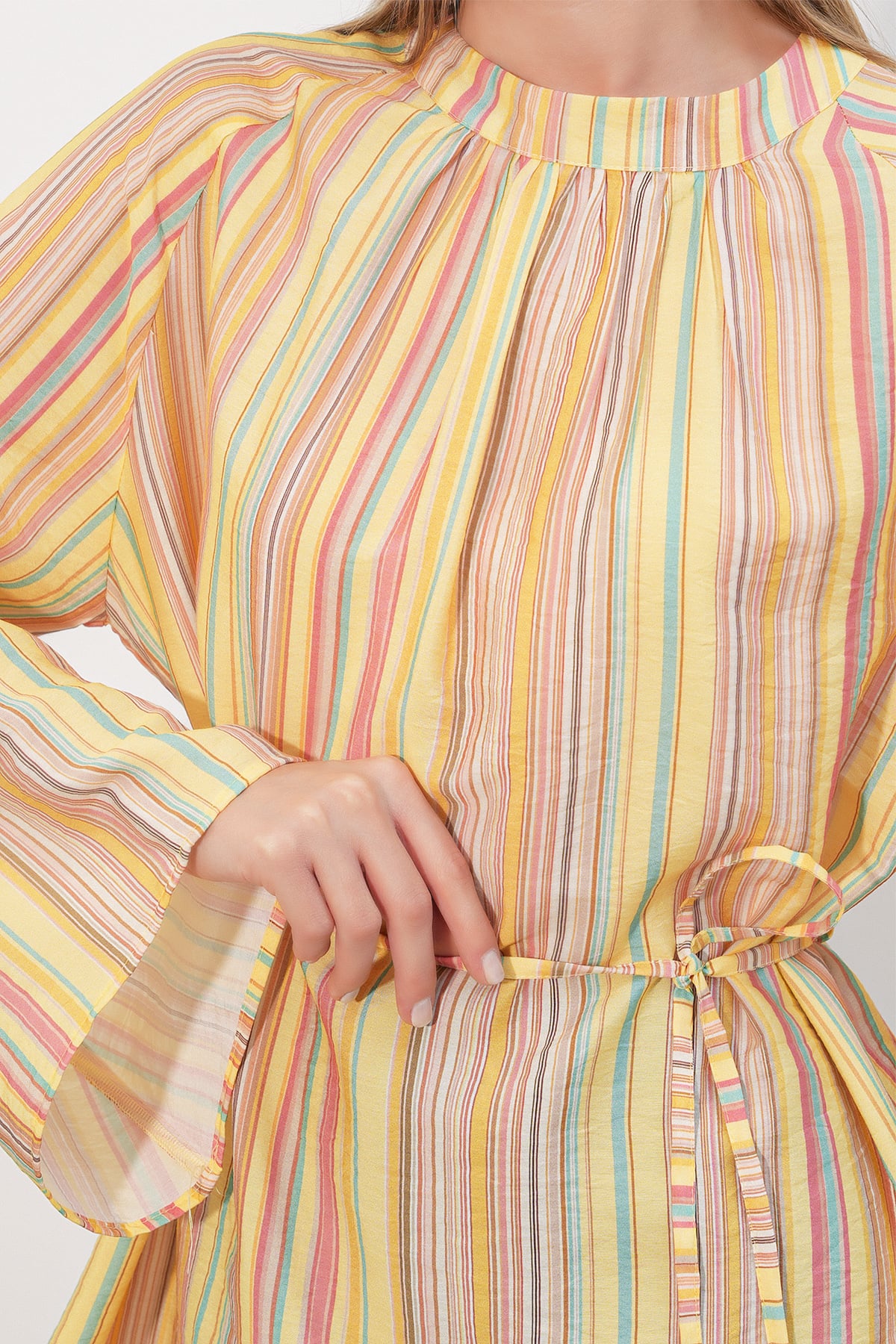 Women's Striped Oversize Tunica with Tie Belt - Yellow - Bigdart - by Peralane - photo 4