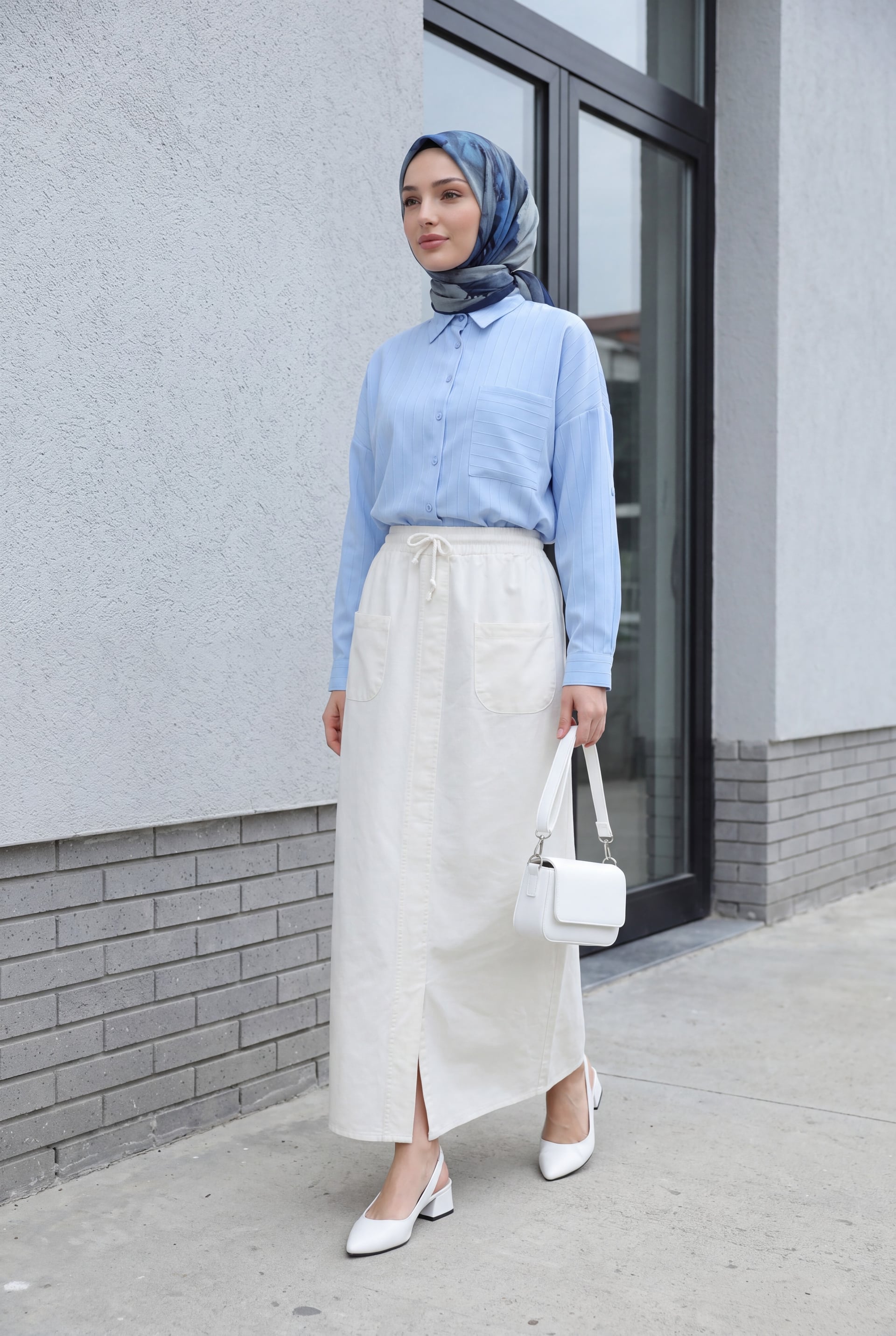 Drawstring Waist Linen Look Maxi Skirt - White - Podyumplus - by Peralane - photo 5