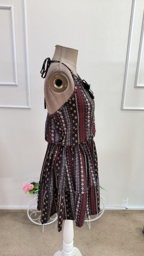 Women's Sleeveless Halter Neck Tie Waist Tiered Mini Dress with Floral Print - Janes - by Peralane - photo 5