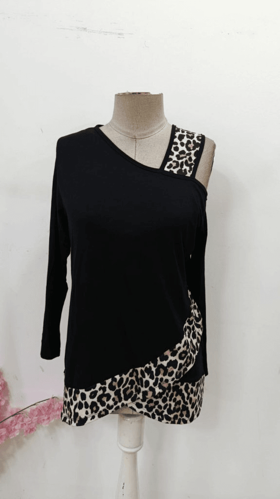 Women's One-Shoulder Long-Sleeved Leopard Detail Viscose Blouse - Janes - by Peralane - photo 6