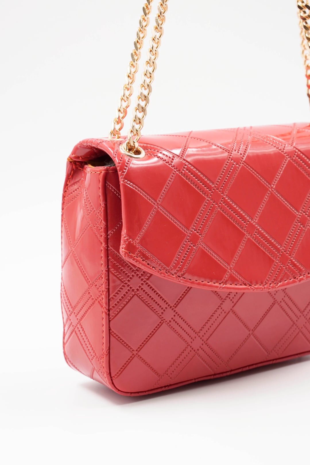 Women's Red Patent Leather Chain Detail Shoulder Bag - Aron Atelier - by Peralane - photo 2