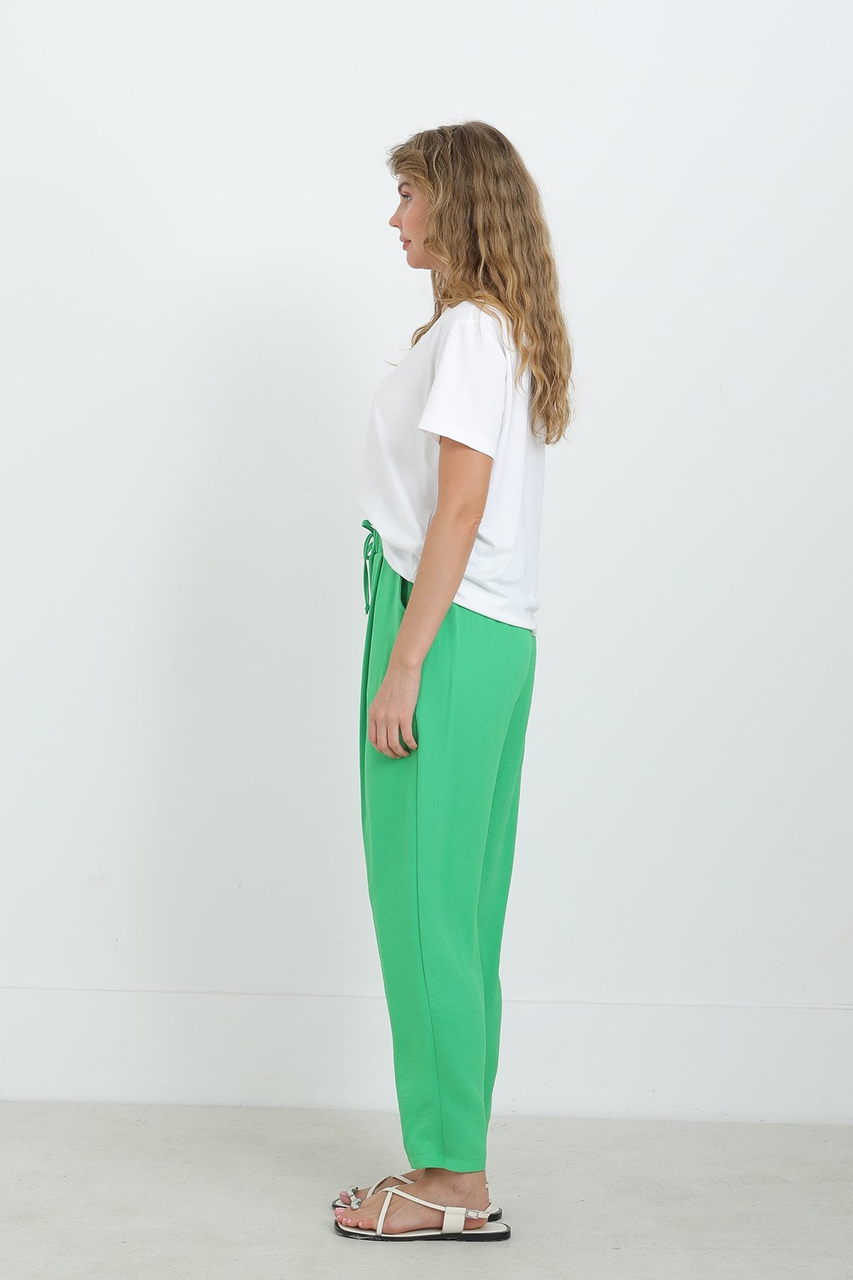 Women's Drawstring Waist Wide-Leg Trousers in Bright Green - Puane - by Peralane - photo 3