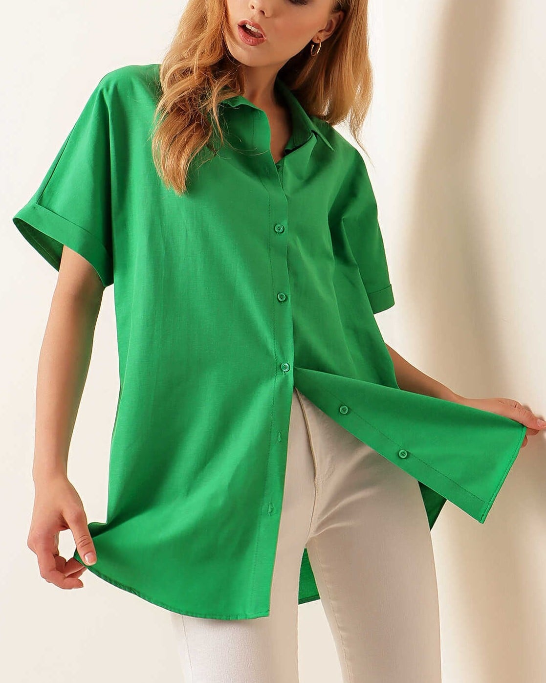 Oversize Short-Sleeve Blouse - Green - Bigdart - by Peralane - photo 5