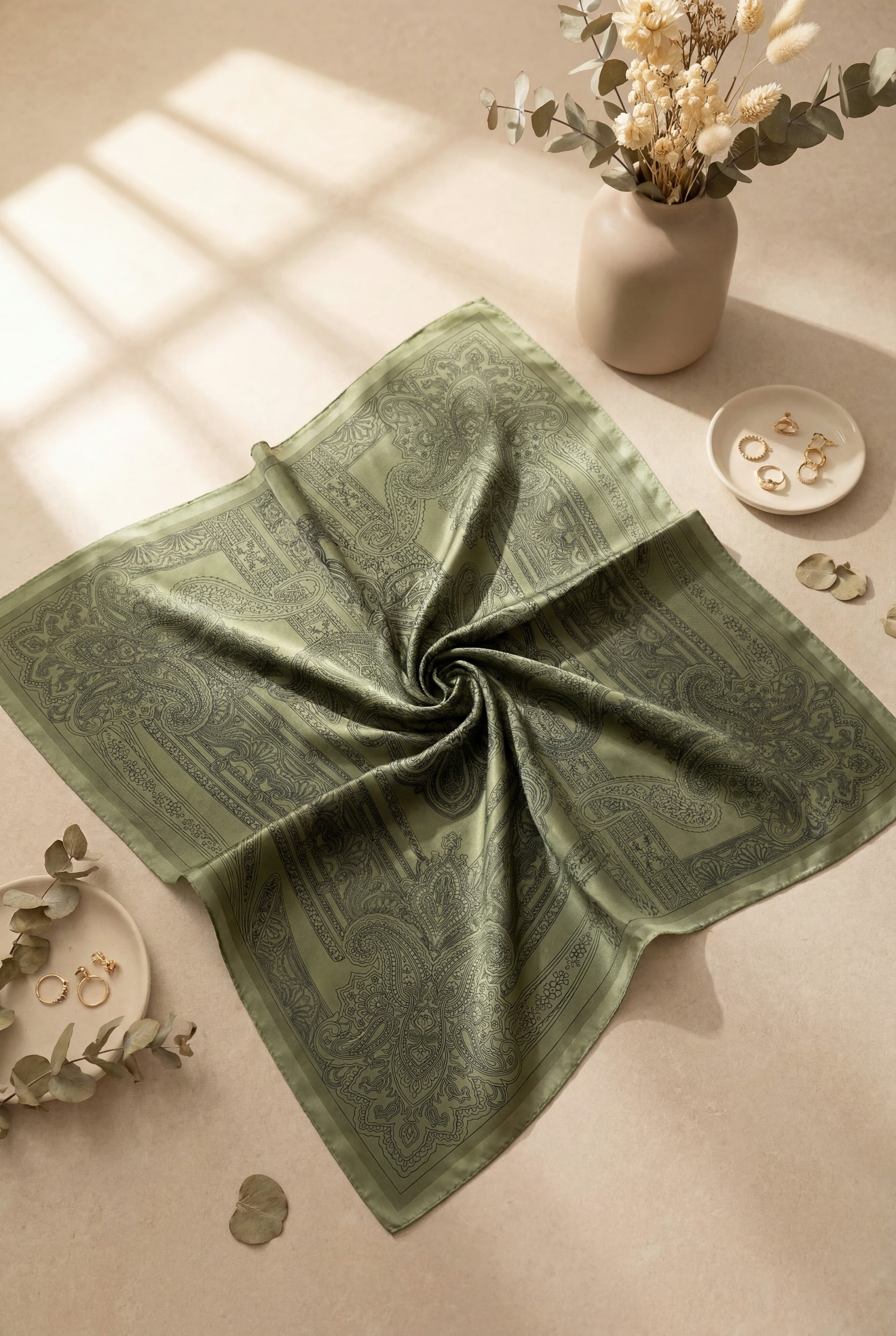 Paisley Print Rayon Scarf - Dark Green - Podyumplus - by Peralane