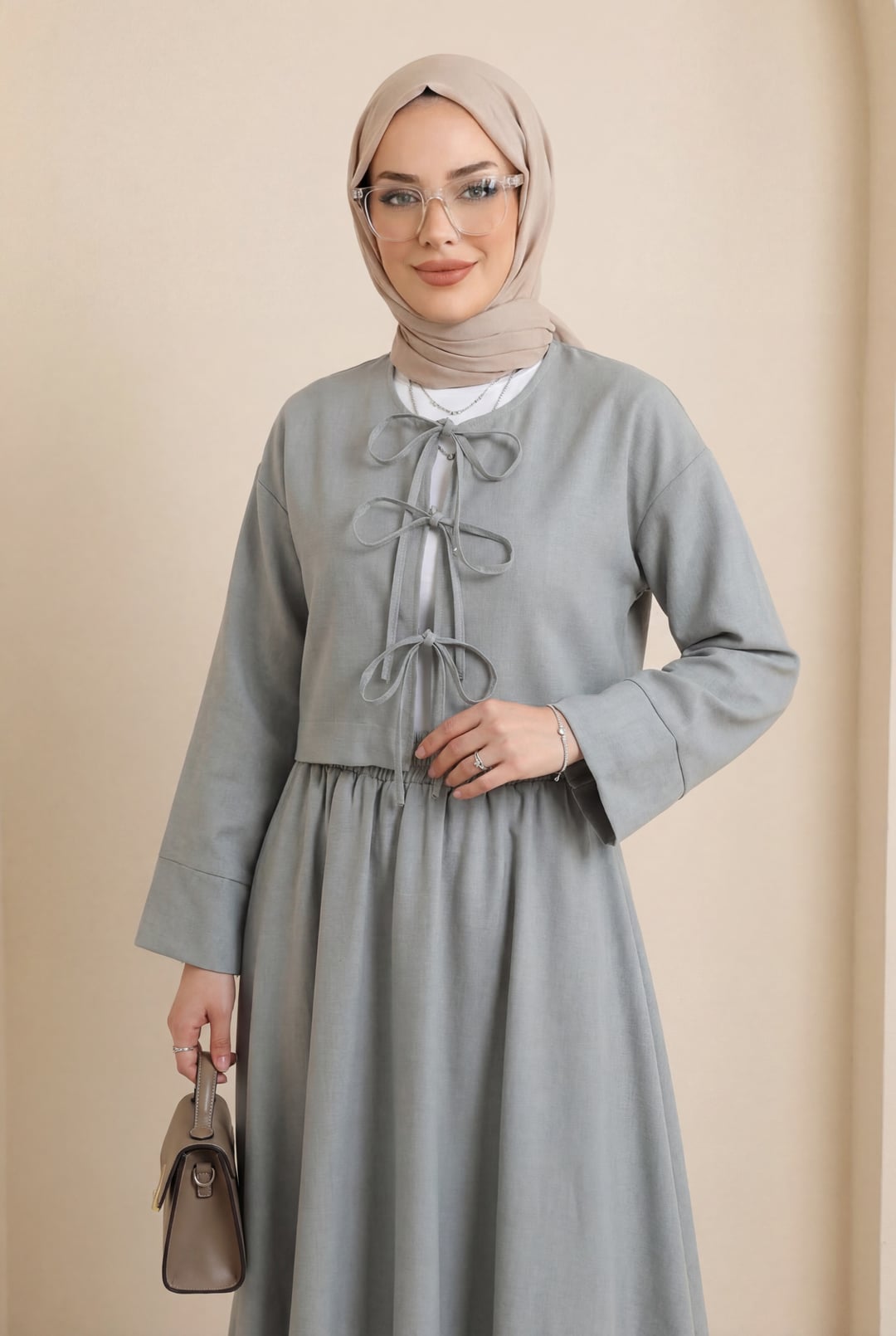 Lace-Up Front Elastic Waist Skirt Set - Grey - Podyumplus - by Peralane - photo 5