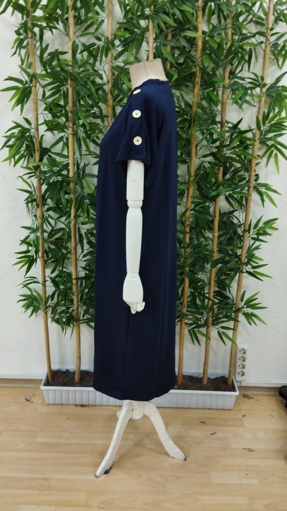 Women's Navy Blue Dolman Sleeve Button Shoulder Midi Knit Dress - Janes - by Peralane - photo 7