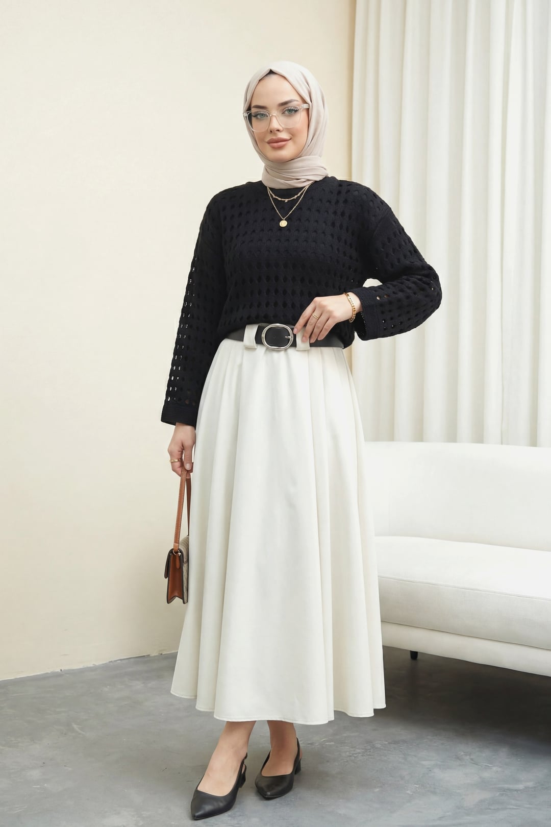 Black Boat Neck Openwork Knit Sweater - Podyumplus - by Peralane - photo 2