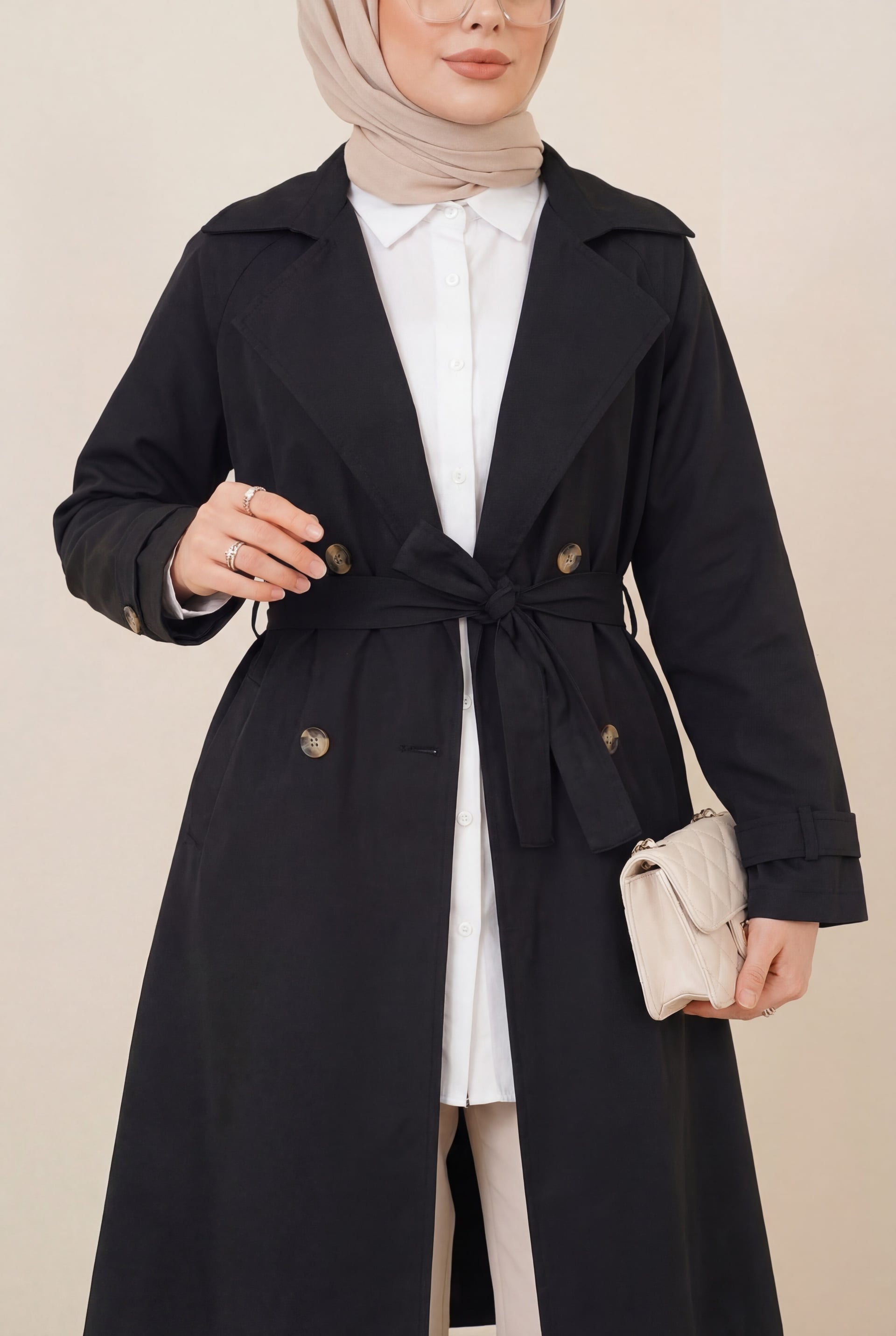 Women's Belted Mid-Length Trench Coat with Bolero Detail - Black - Podyumplus - by Peralane - photo 2