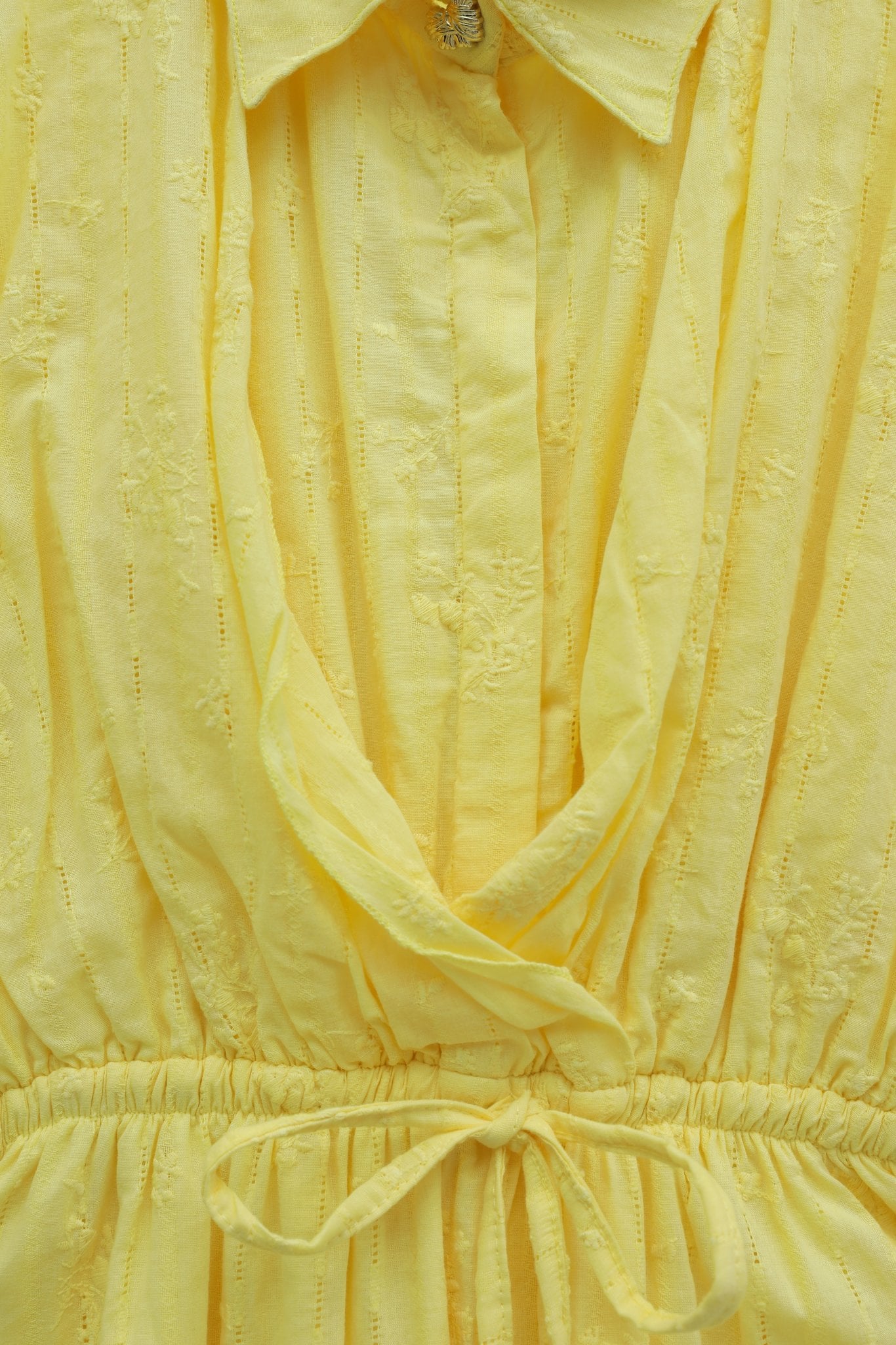 Half-Button Linen Look Maxi Dress with Elastic Waist and Drawstring - Yellow - Podyumplus - by Peralane - photo 3