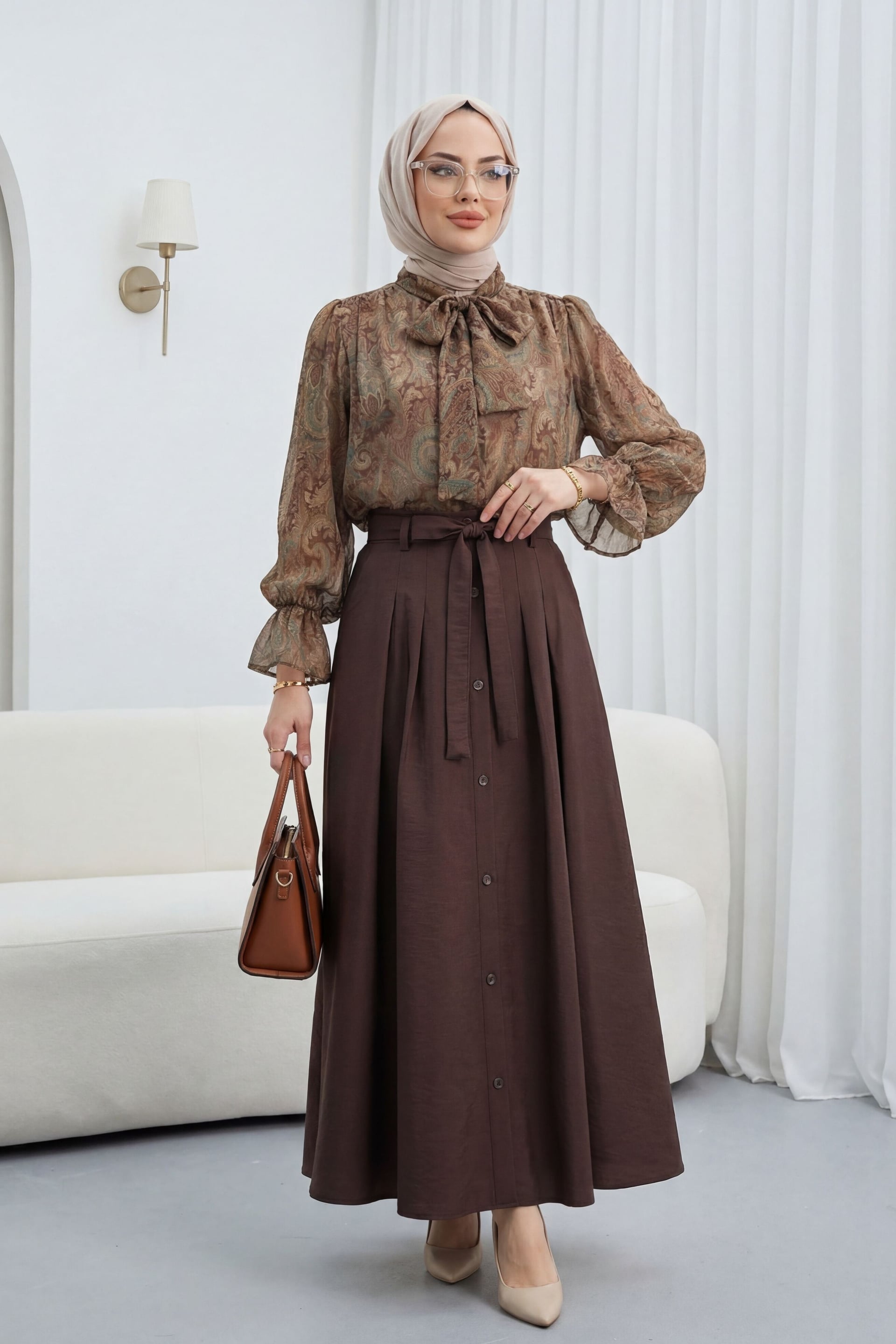 Pussy-Bow Paisley Sheer Blouse - Brown - Podyumplus - by Peralane - photo 5