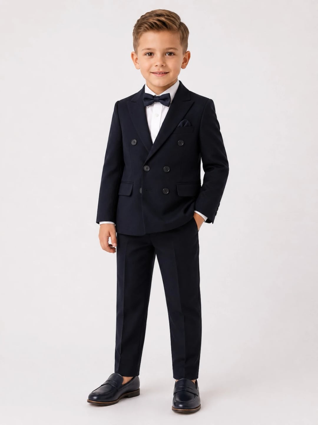 Boy's Double-Breasted Suit Set - Navy Blue - Terry - by Peralane
