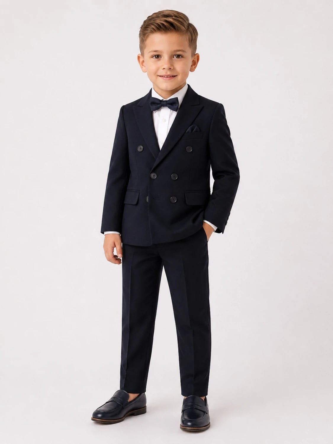 Boy's Double-Breasted Suit Set - Navy Blue - Terry - by Peralane