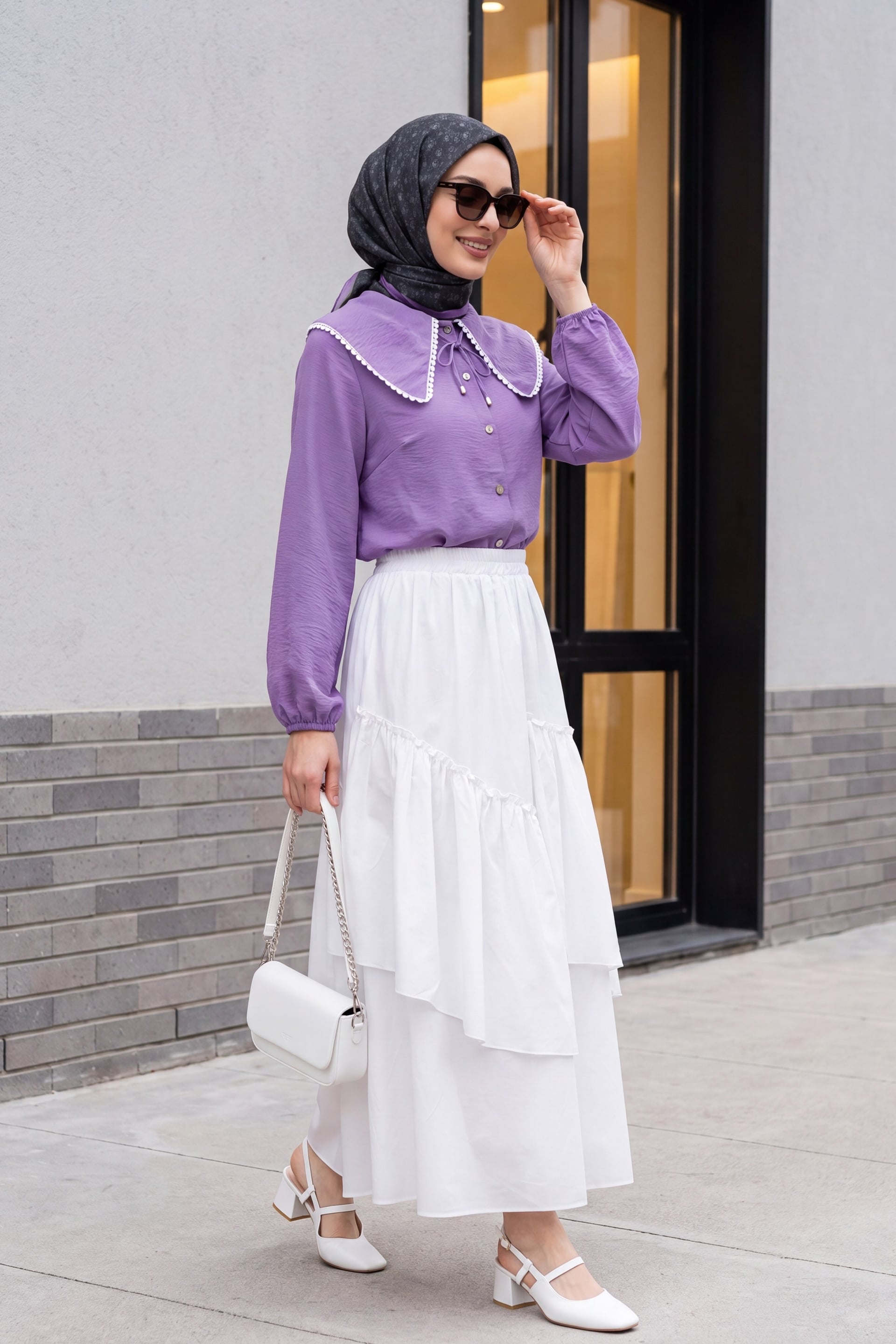 White Elasticated Waist Asymmetric Ruffled Voile Maxi Skirt - Podyumplus - by Peralane - photo 4