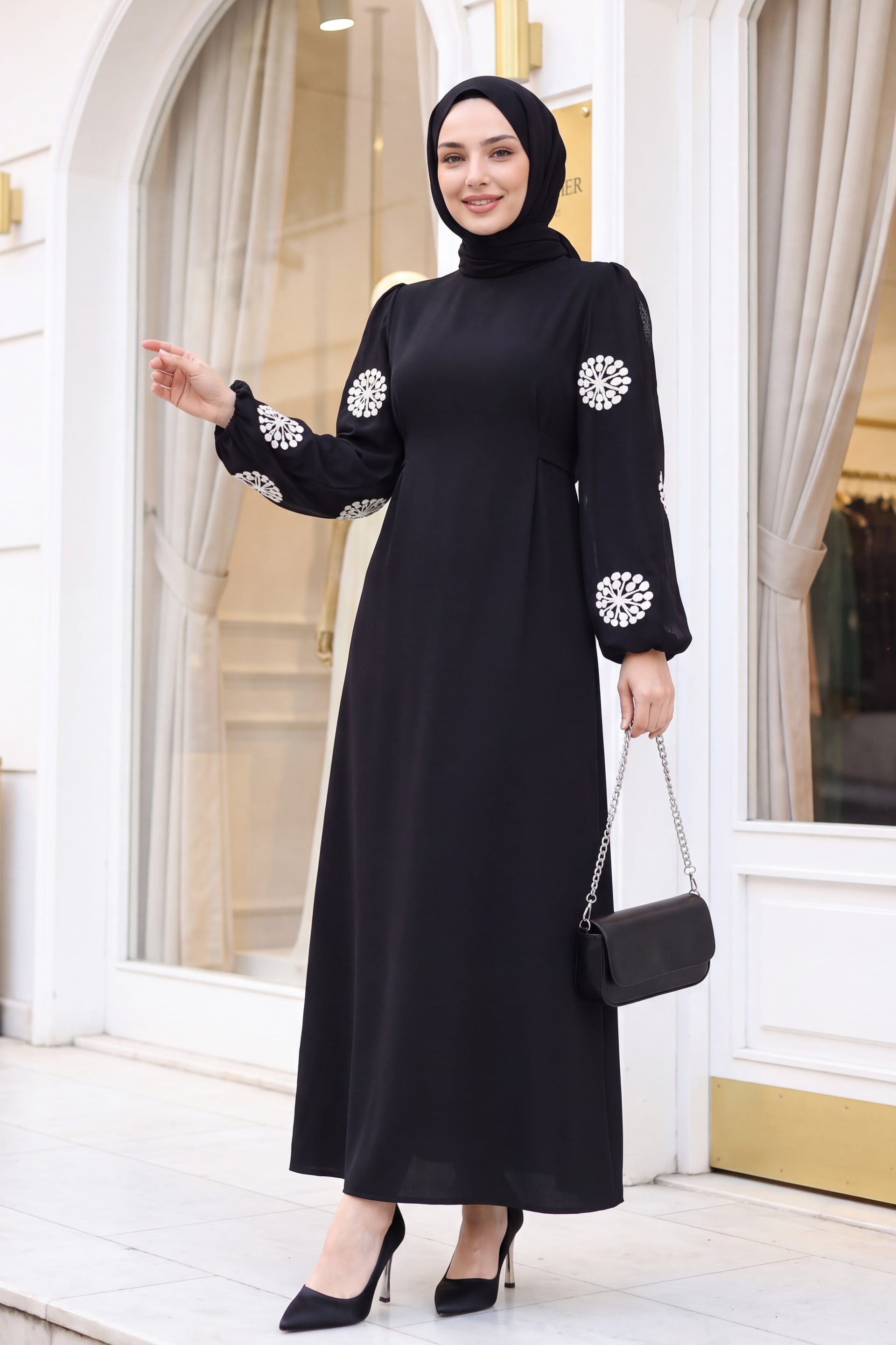 Black Modest Dress with Embroidered Sleeves - Podyumplus - by Peralane - photo 3