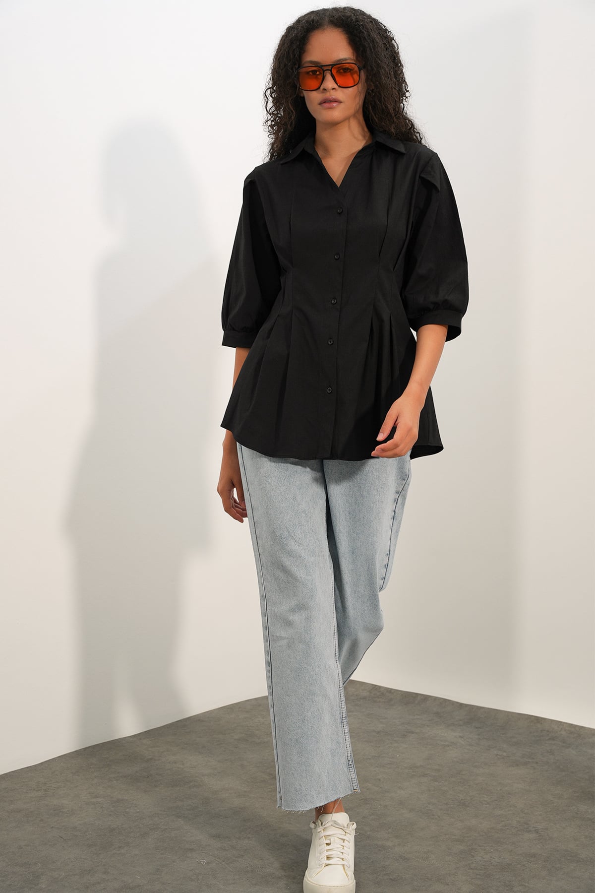 Women's Long Waist-Fitted Shirt 20383 - Black - Bigdart - by Peralane