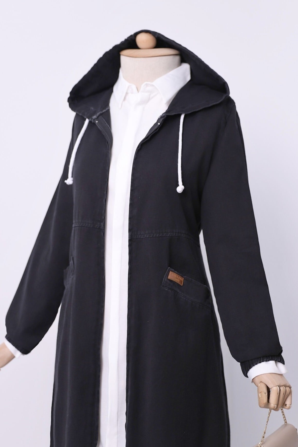 Side Pocket Zip Hooded Denim Jacket - Black - Podyumplus - by Peralane - photo 8