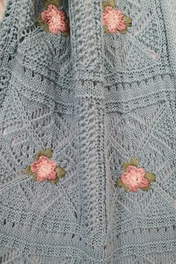 Mint Green Textured Knit Cardigan with Floral Embroidery - Podyumplus - by Peralane - photo 4