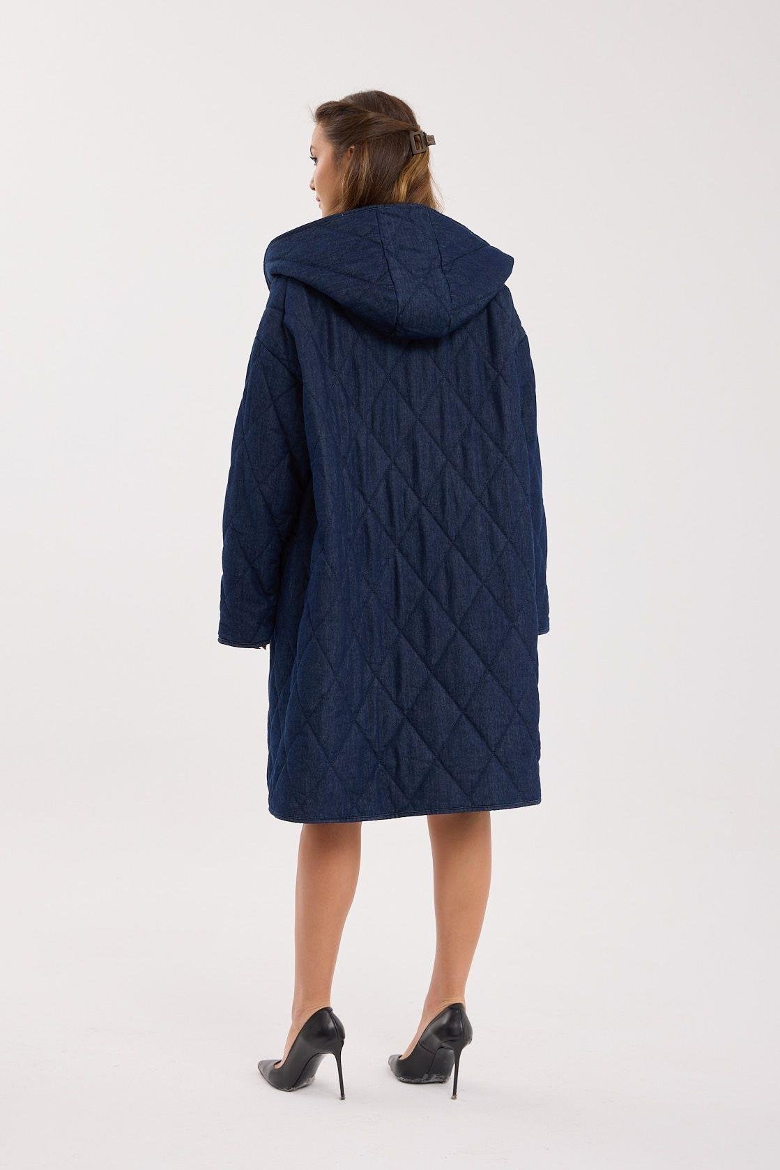 Women's Quilted Denim-Style Toggle Coat - Dark Blue - Fame - by Peralane - photo 4