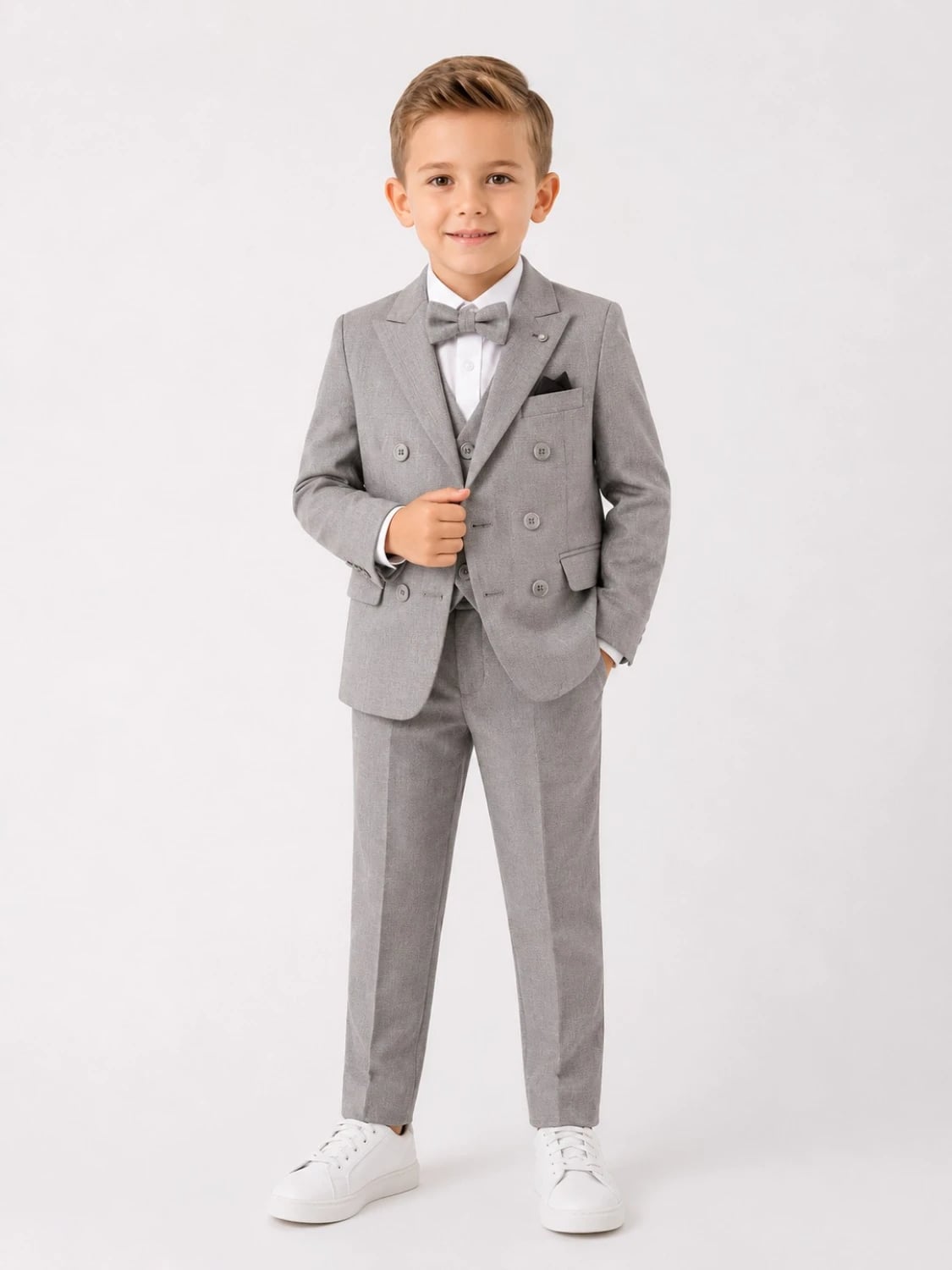 Boys' Double-Breasted Suit Set in Smoke Grey - Terry - by Peralane