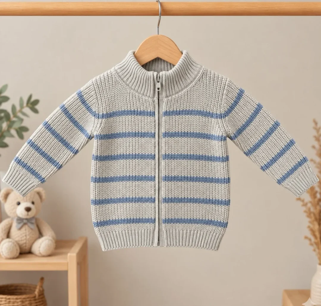 Kids' Striped Knit Cardigan - Indigo - Interkidsy - by Peralane