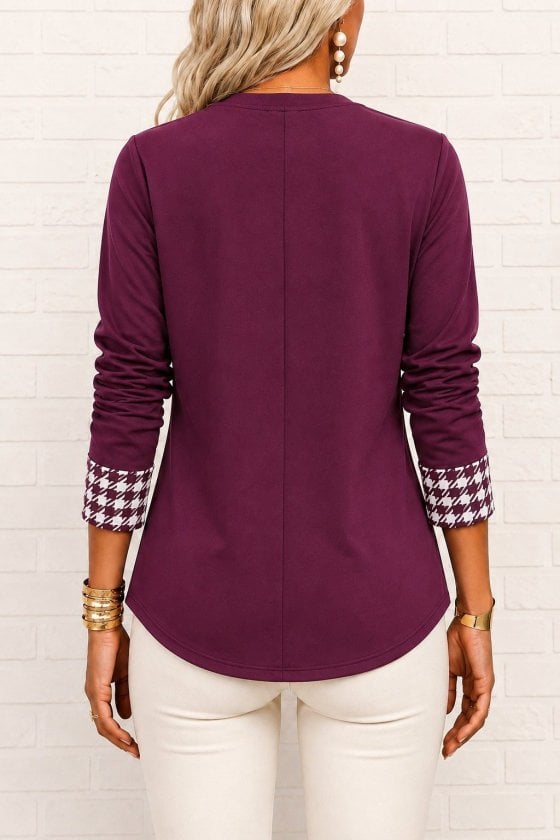 Women's Long Sleeve Crew Neck Sweatshirt with Houndstooth Cuffs - Janes - by Peralane - photo 3